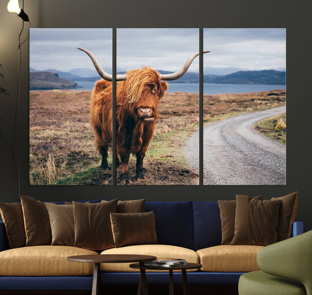 The Longhorn Highland Cow Canvas Wall Art is prominently displayed.