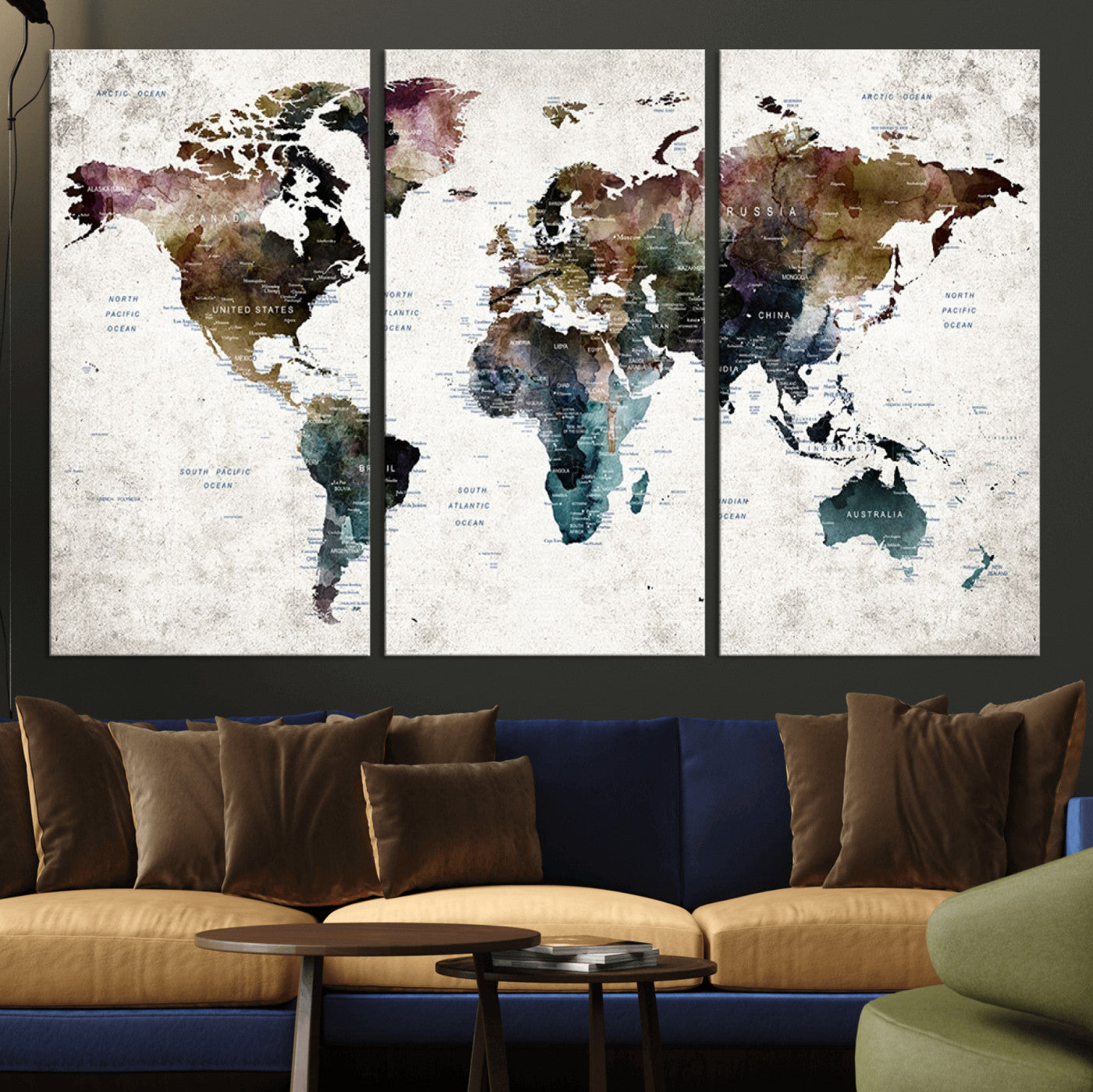 MGV-CV-48X32-3P - Push Pin World Map Canvas Print – Framed Wall Art for Couples to Track Their Travels – Anniversary