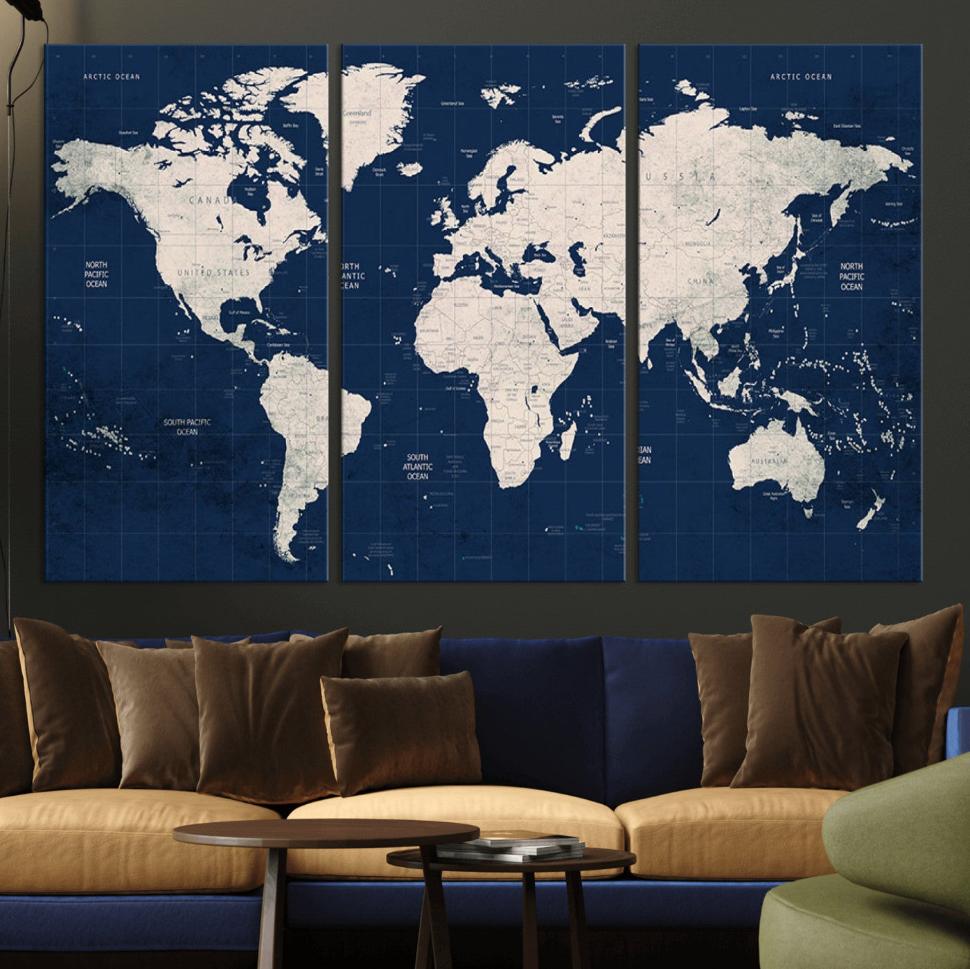 MGV-CV-48X32-3P - Push Pin World Map Canvas Print – Framed Wall Art for Couples to Track Their Travels – Anniversary
