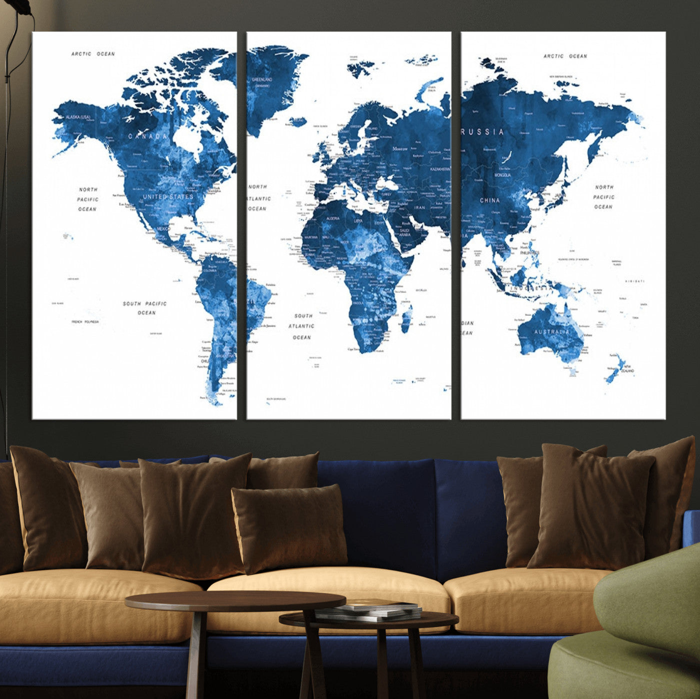 MGV-CV-48X32-3P - Push Pin World Map Canvas Print – Framed Wall Art for Couples to Track Their Travels – Anniversary