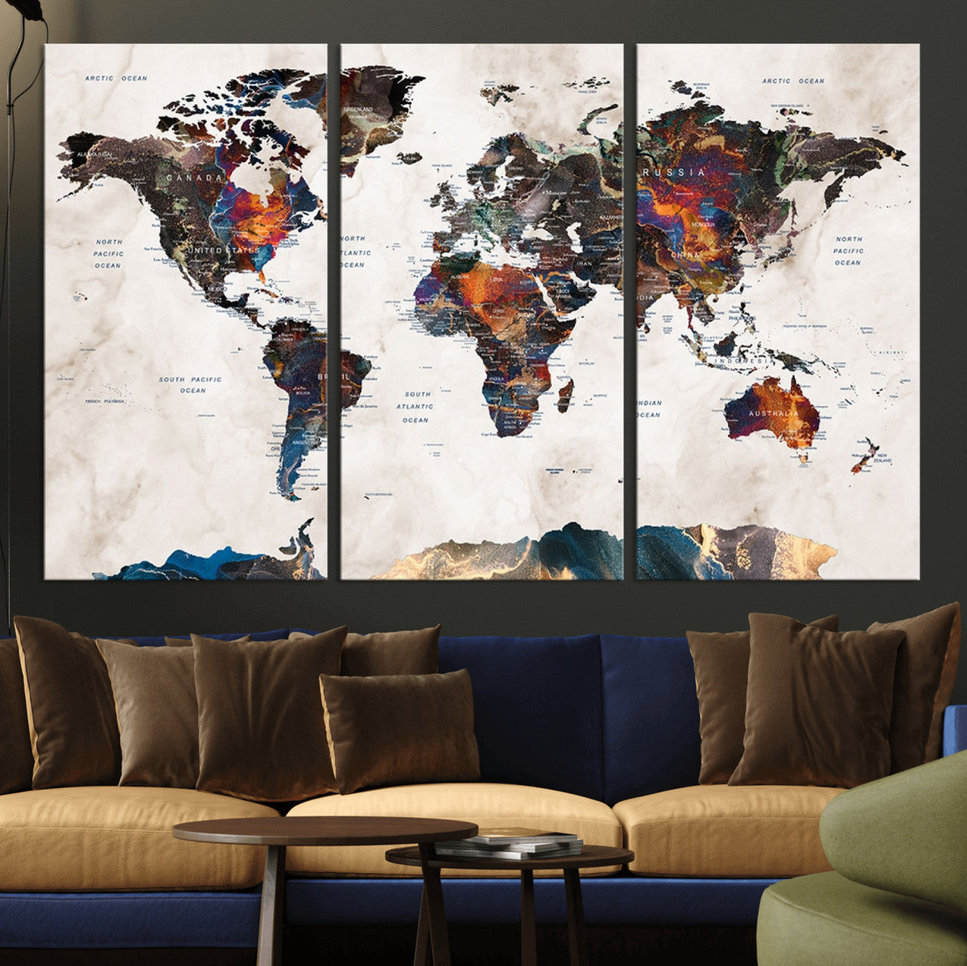 MGV-CV-48X32-3P - Push Pin World Map Canvas Print – Framed Wall Art for Couples to Track Their Travels – Anniversary