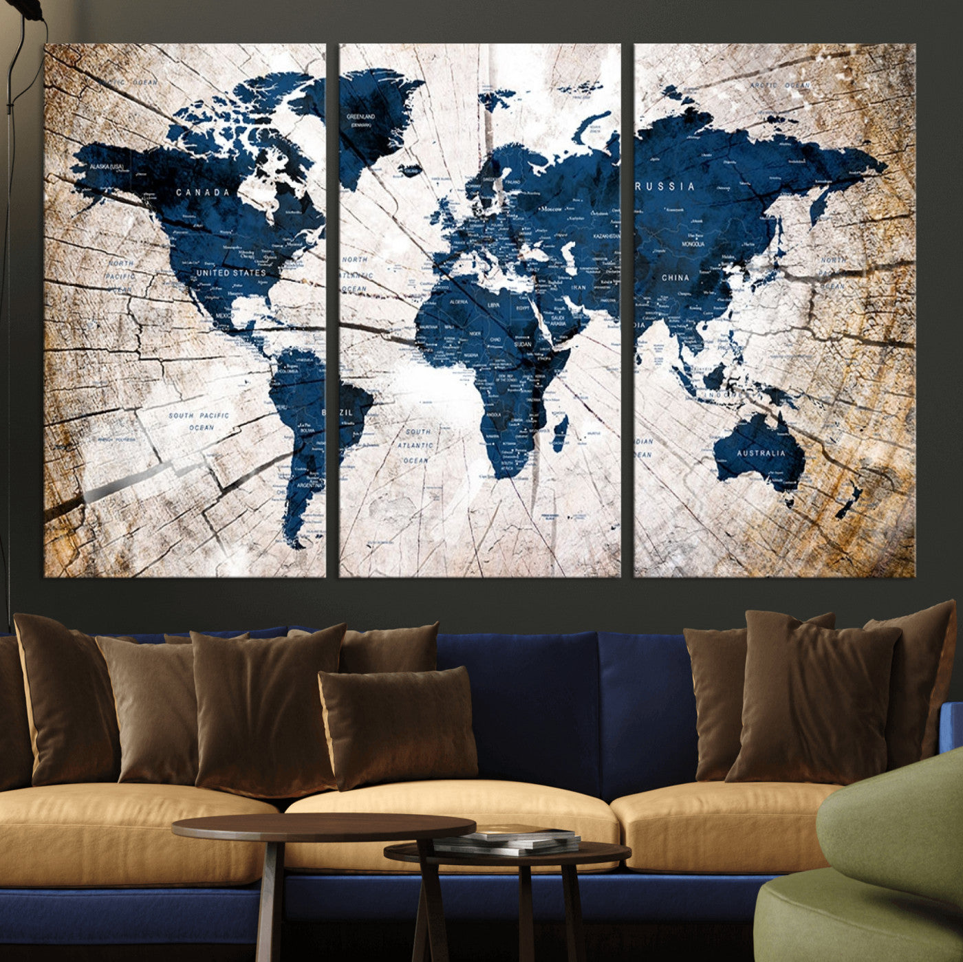 MGV-CV-48X32-3P - Push Pin World Map Canvas Print – Framed Wall Art for Couples to Track Their Travels – Anniversary