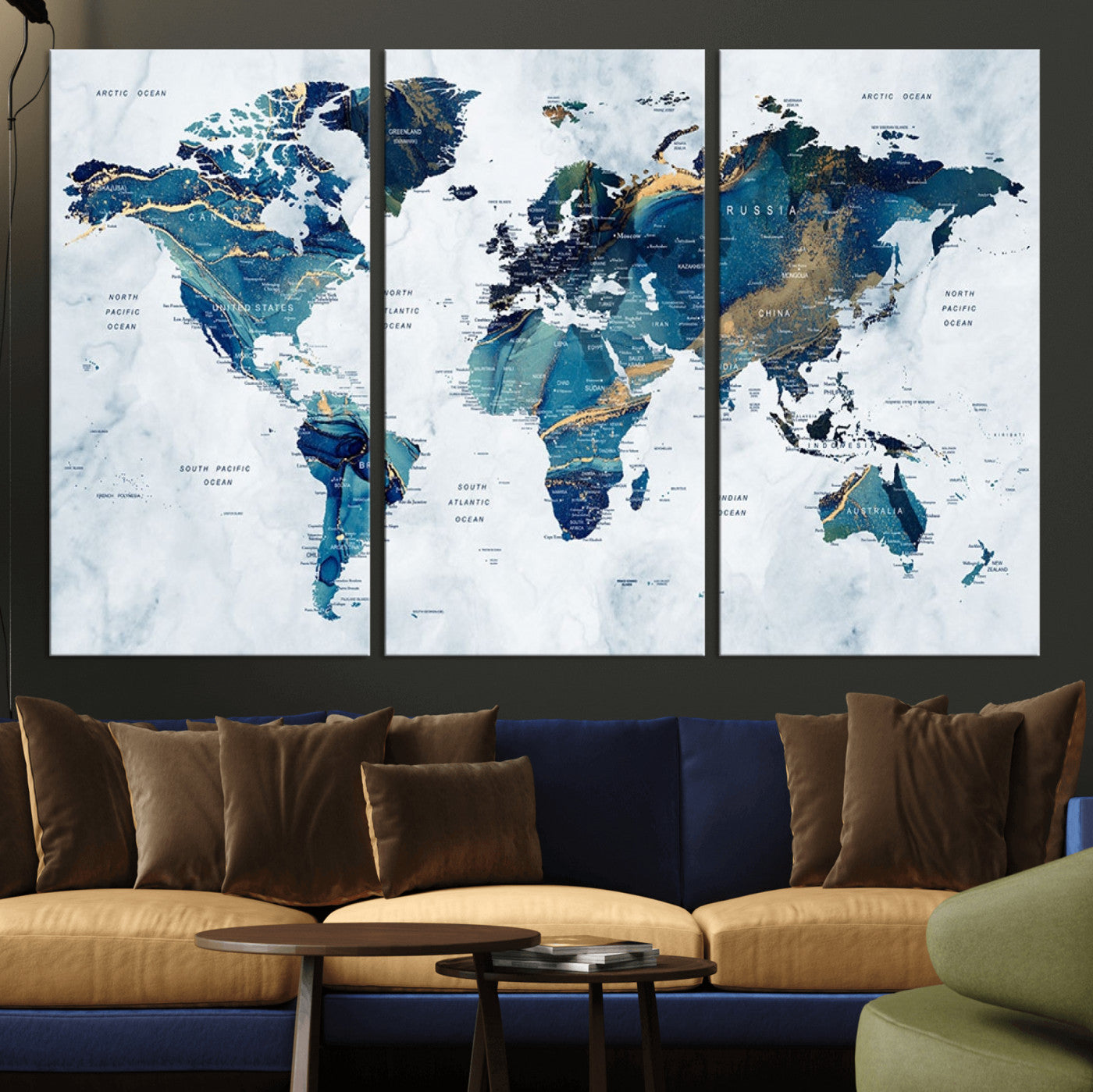 MGV-CV-48X32-3P - Push Pin World Map Canvas Print – Framed Wall Art for Couples to Track Their Travels – Anniversary