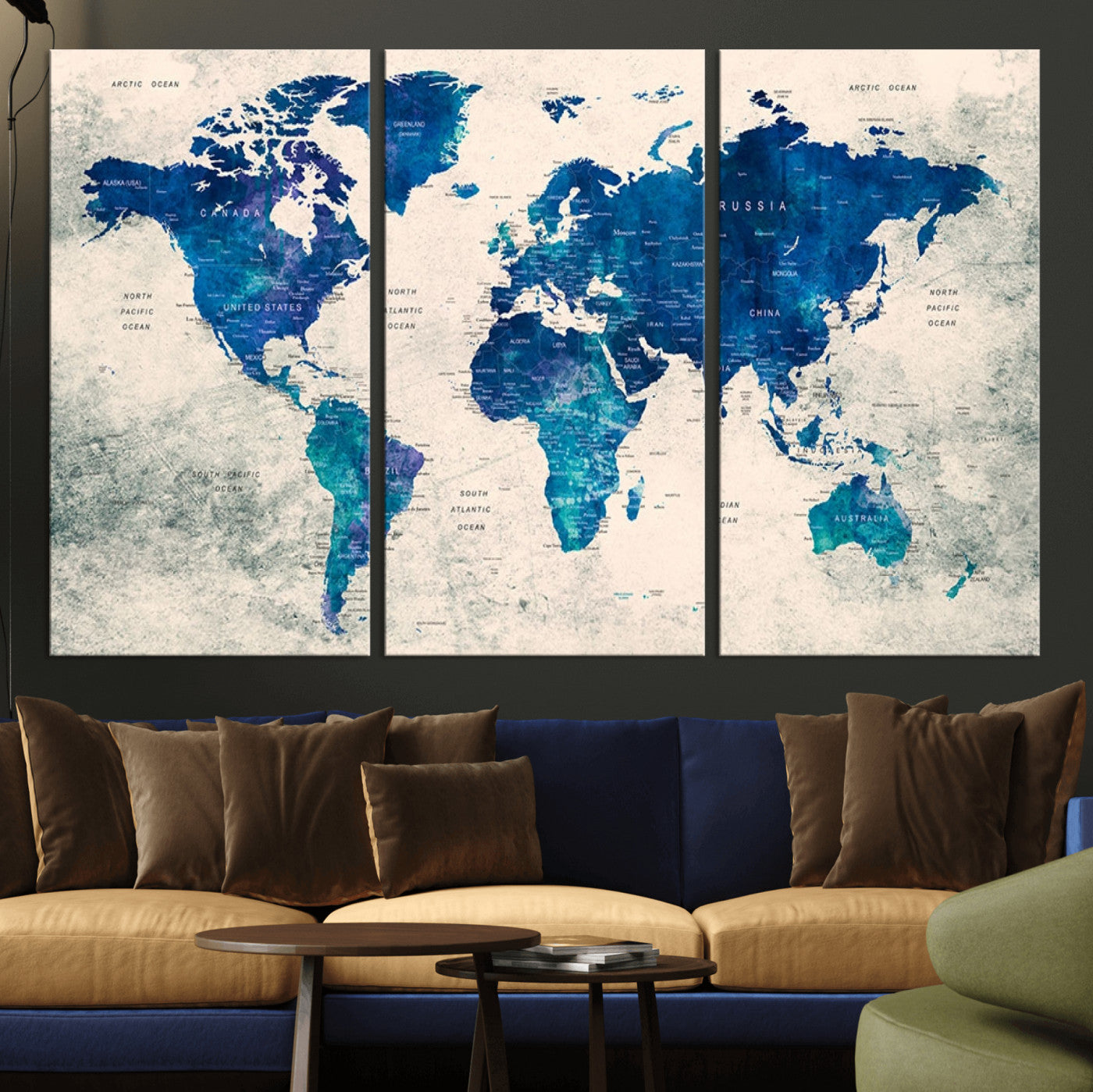 MGV-CV-48X32-3P - Push Pin World Map Canvas Print – Framed Wall Art for Couples to Track Their Travels – Anniversary