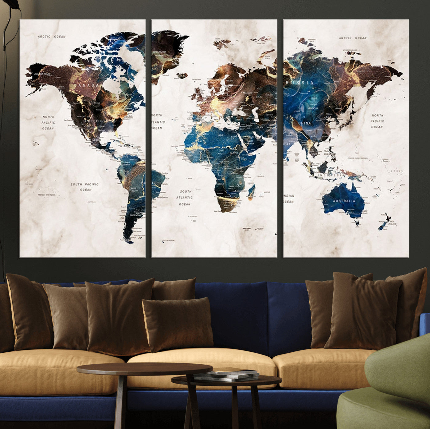 MGV-CV-48X32-3P - Push Pin World Map Canvas Print – Framed Wall Art for Couples to Track Their Travels – Anniversary