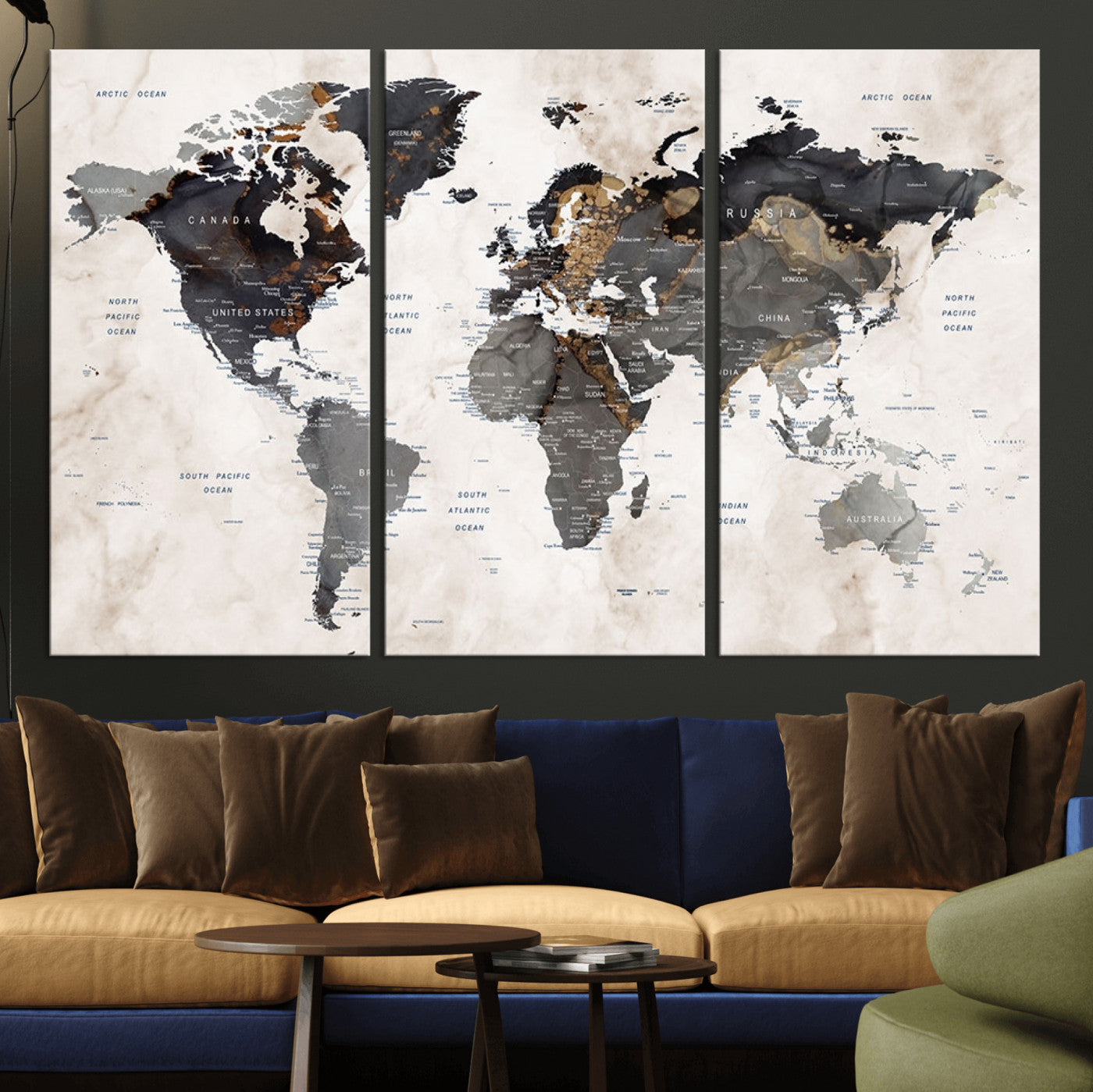 MGV-CV-48X32-3P - Push Pin World Map Canvas Print – Framed Wall Art for Couples to Track Their Travels – Anniversary