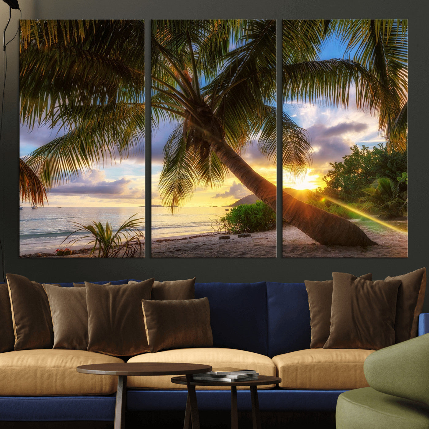 49751-MGV-CV-36X24-Tropical Island Sunset on the Beach Palms Wall Art Canvas Print