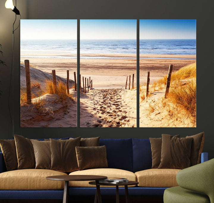 Lienzo decorativo para pared con diseño de mar, océano, puesta de sol y playa