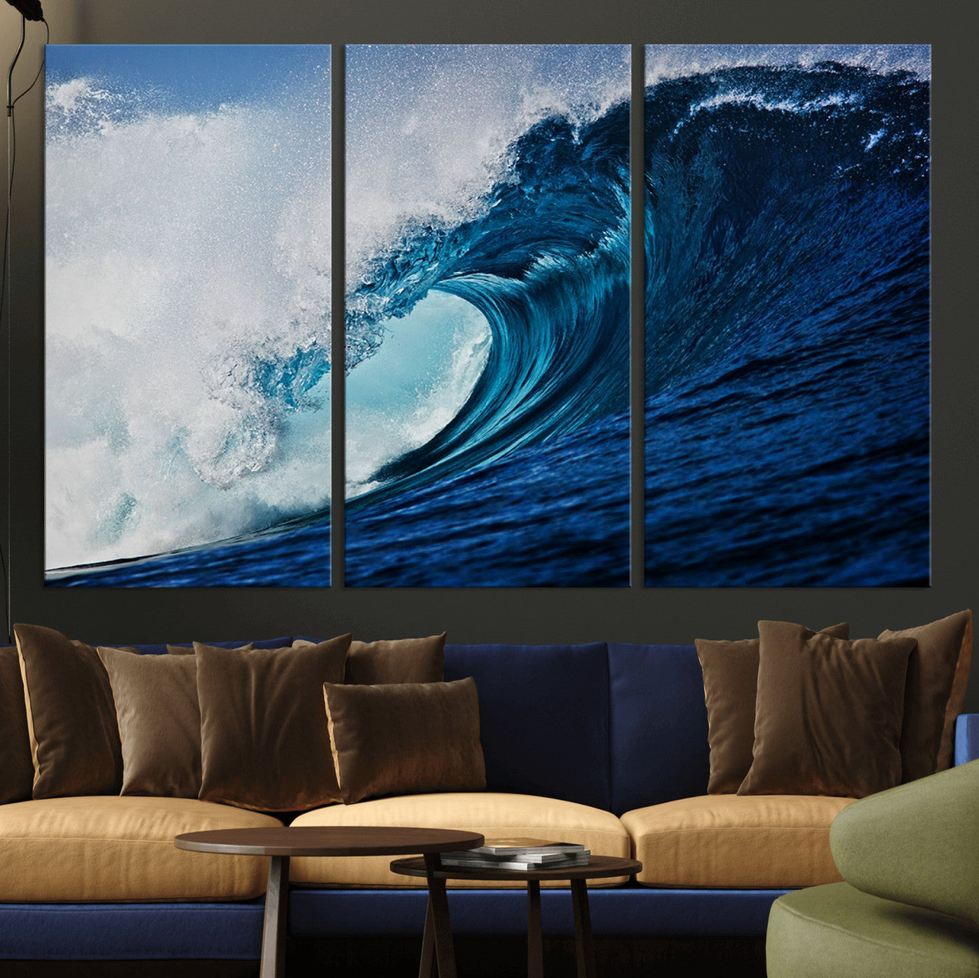 MGV-CV-48X32-3P - Ocean Wave at Sunset Canvas Art, Large Wall Print of Vibrant Water Waves, Coastal Art for Living