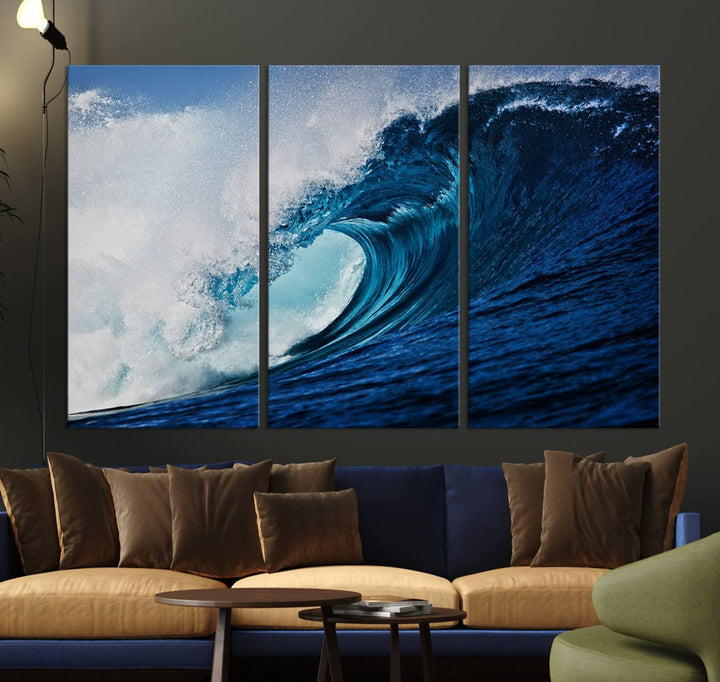 Ocean Wave at Sunset Canvas Art, Large Wall Print of Vibrant Water Waves, Coastal Art for Living Room and Dining Room Decor