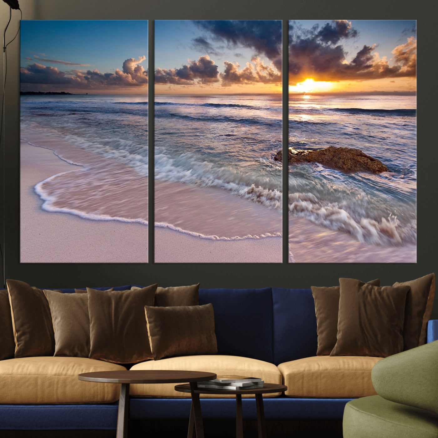 MGV-CV-48X32-3P - Sea Ocean Sunset Beach Wall Art Canvas Print