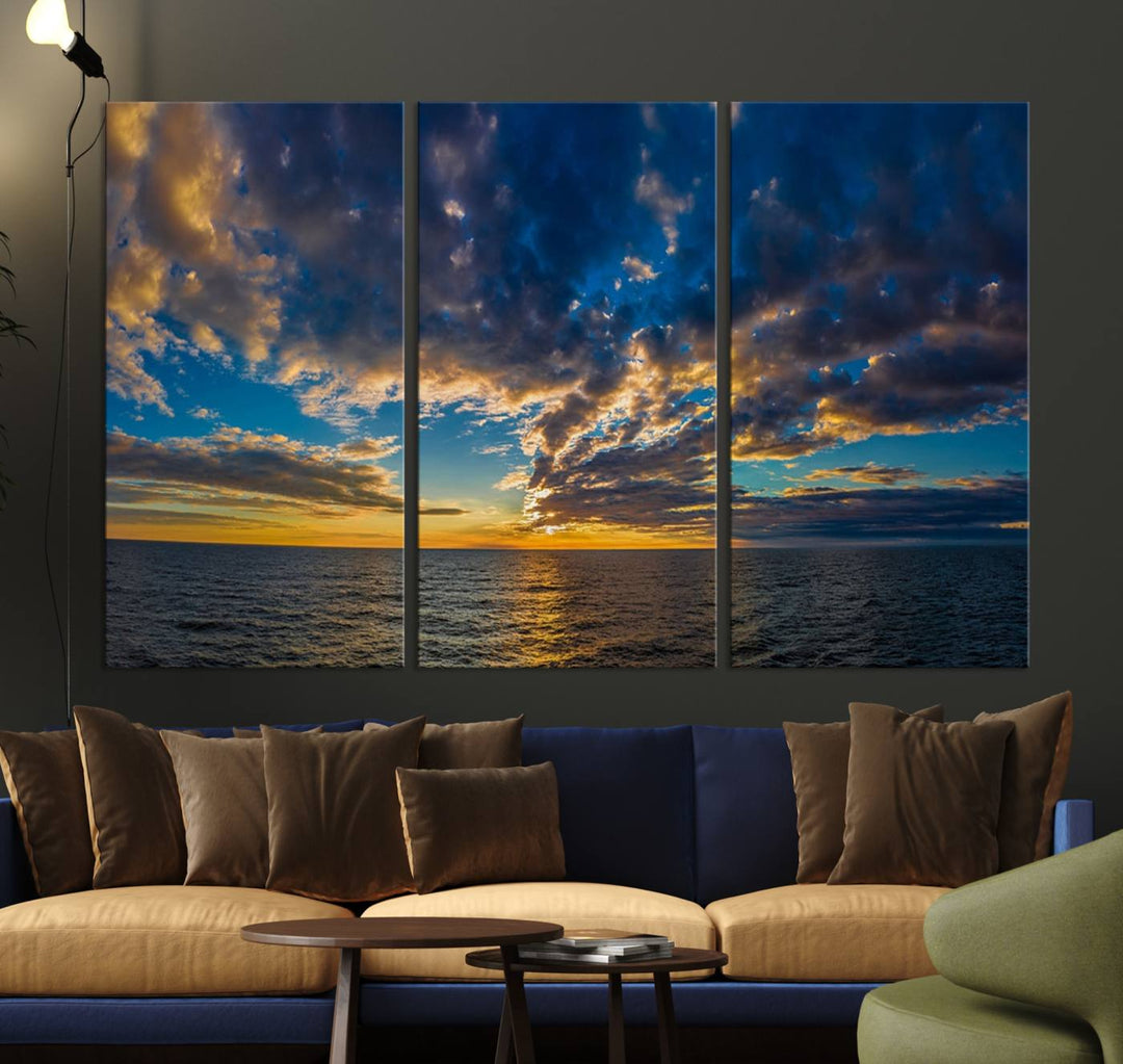 Dramatic Ocean Sunset Canvas Art, Panoramic Seascape Wall Art, Giclee Canvas Print with Canon Quality for Coastal Decor