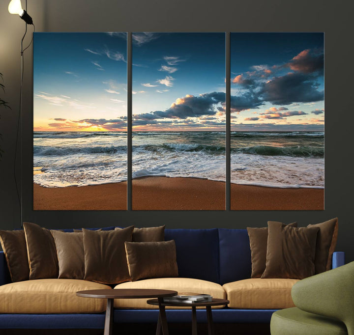 Ocean Beach Wall Art Canvas Print hangs prominently.