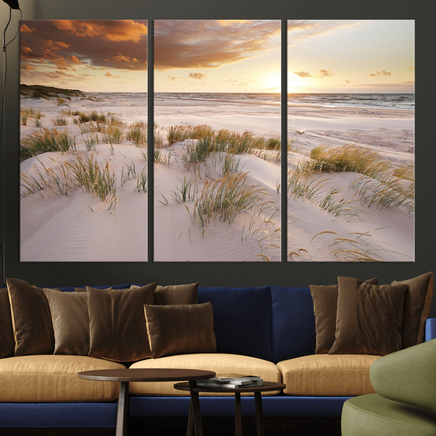 MGV-CV-48X32-3P - Flight Over Coastal Beach Landscape, Flight Over Coastal Beach Print Canvas Wall Art