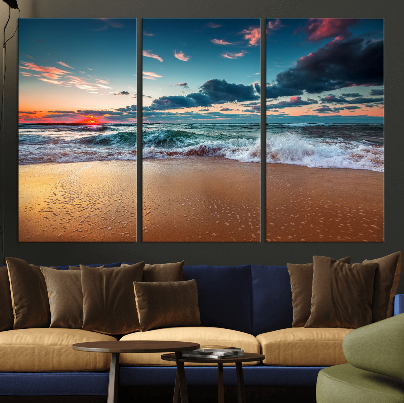 MGV-CV-48X32-3P - Sunset on Beach Wall Art Ocean Beach Canvas Print