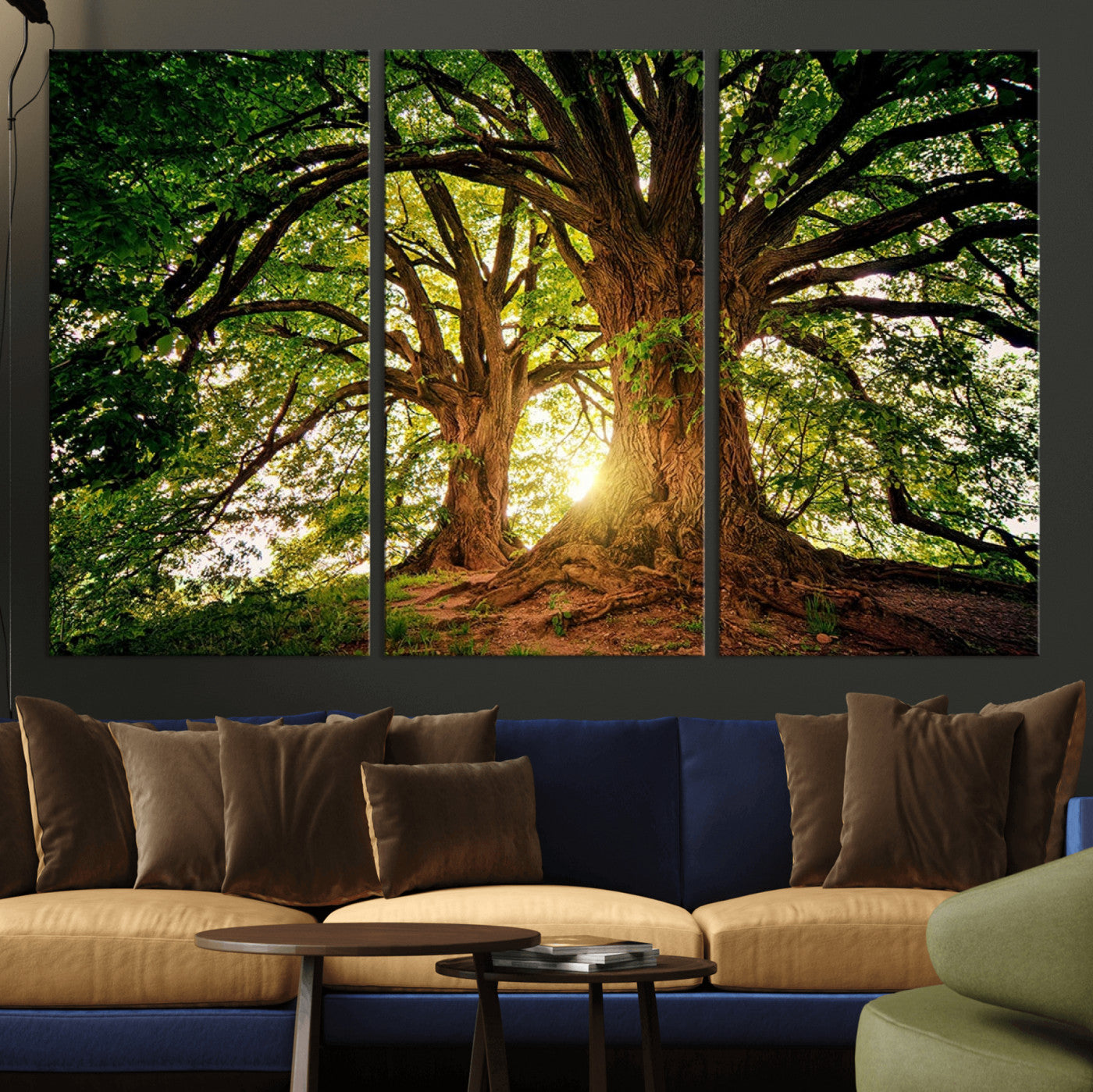 MGV-CV-48X32-3P - Majestic Ancient Tree Wall Art, NatureCanvas Print, Woodland Art, Tree of Life Artwork, Sunlit