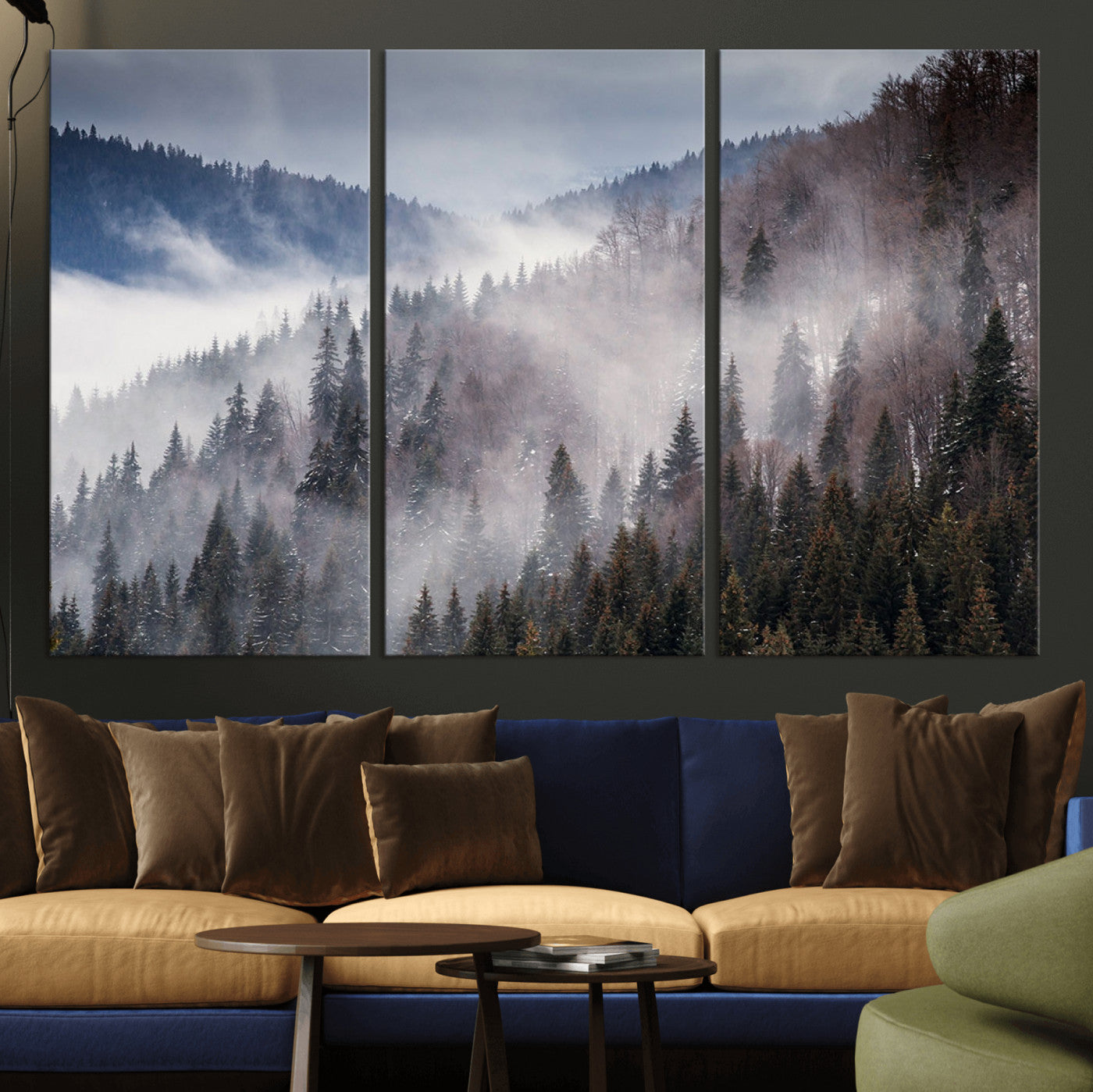 MGV-CV-48X32-3P - Beautiful Rising Fog in Winter Mountain Landscape- Framed Rising Fog in Winter Mountain Canvas