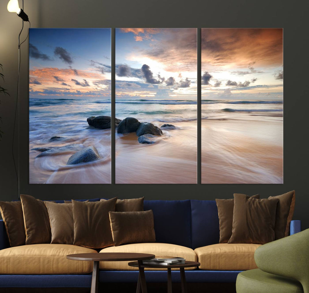 The Serene Weather On The Beach wall art canvas is ready to hang.