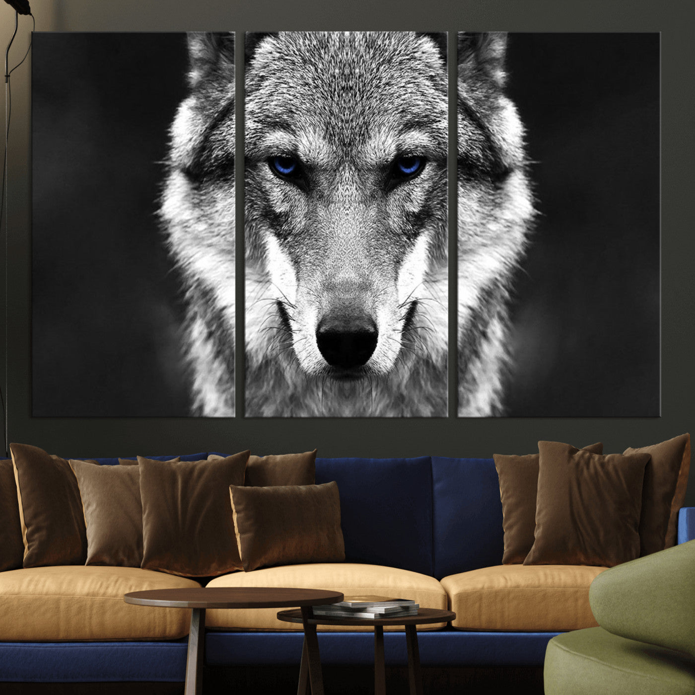95933-MGV-CV-36X24-Black and White Wild Wolf Wall Art Canvas Print
