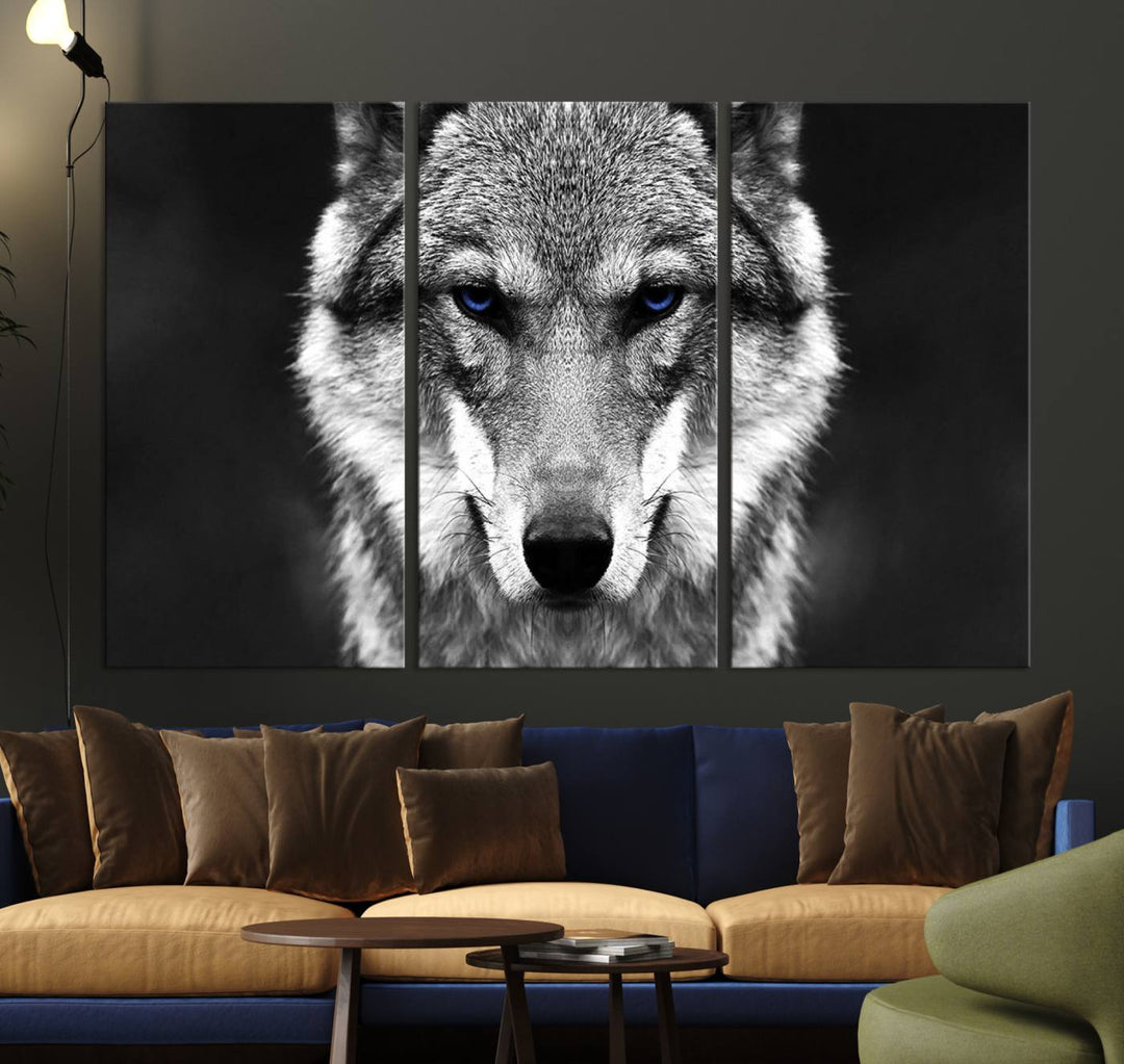 A ready-to-hang Black and White Wild Wolf Wall Art Canvas Print.