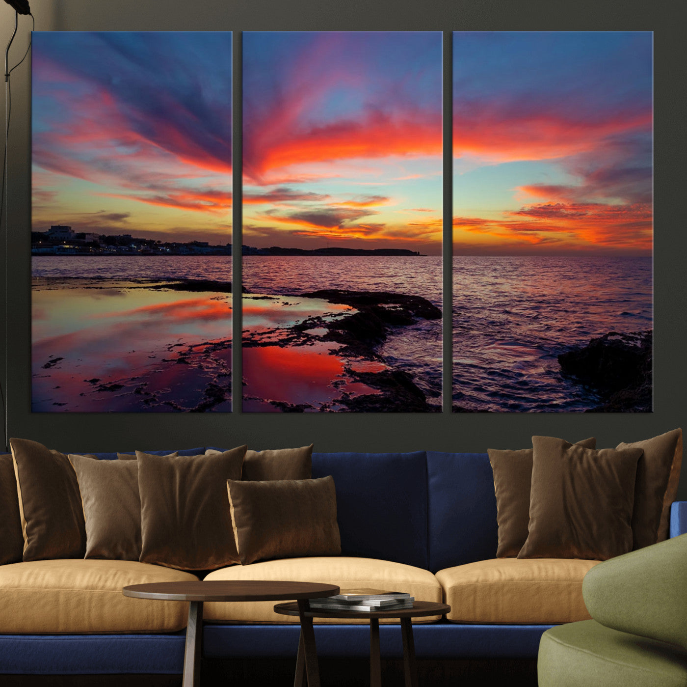 MGV-CV-48X32-3P - Glorious Sunset on The Beach Wall Art Canvas Print