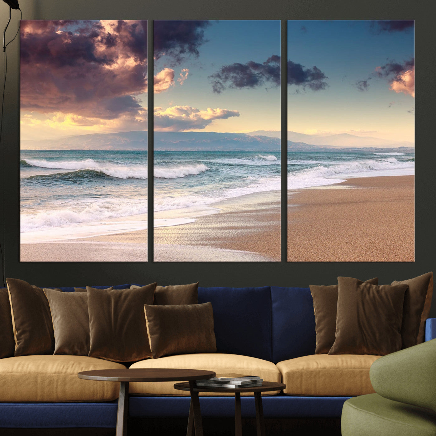 MGV-CV-48X32-3P - Cloudy Weather Beach Sunset Canvas Print | Sunrise Wall Art Canvas Print