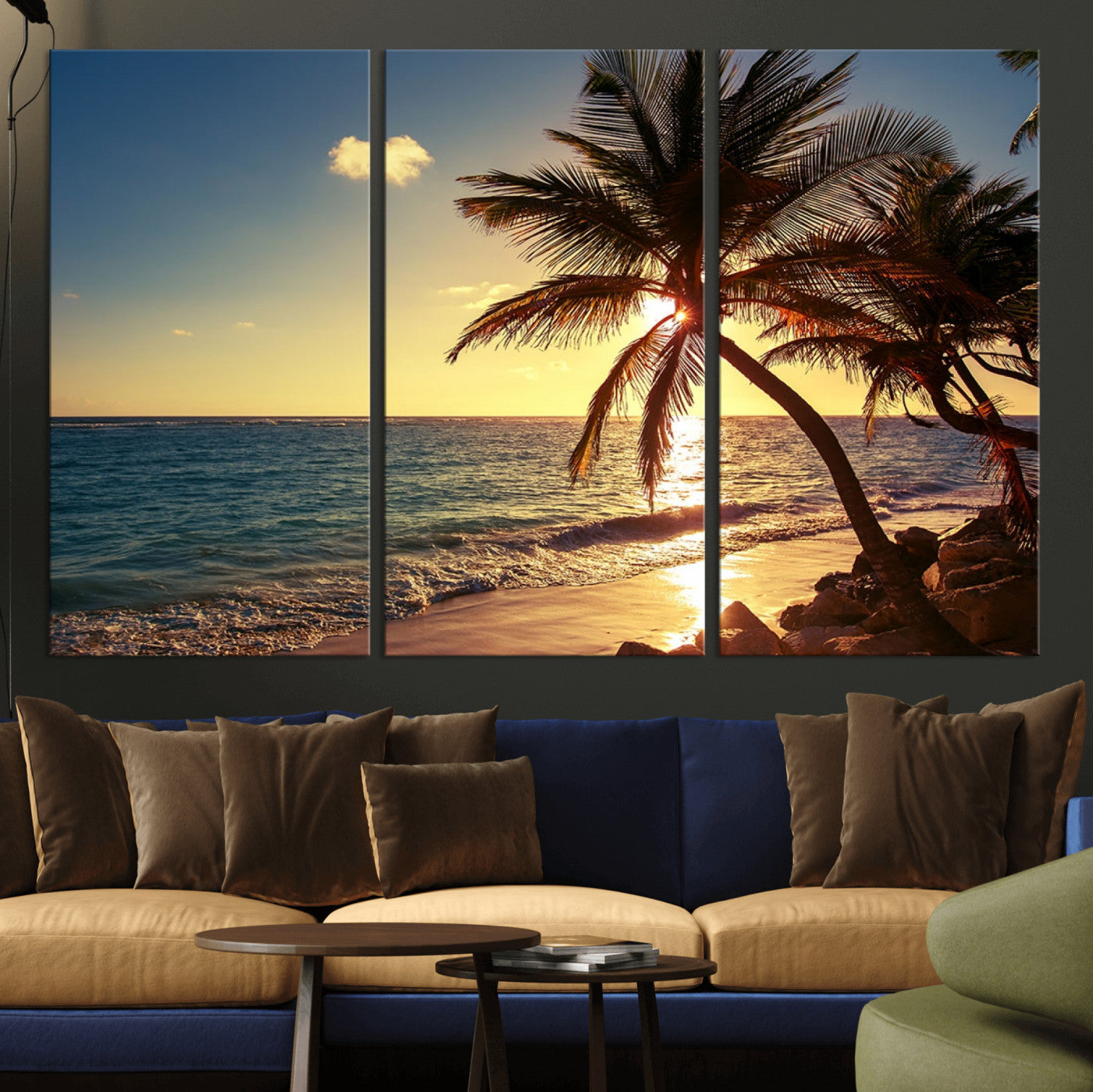 MGV-CV-48X32-3P - Sunset Palm Trees Wall Art Canvas Print