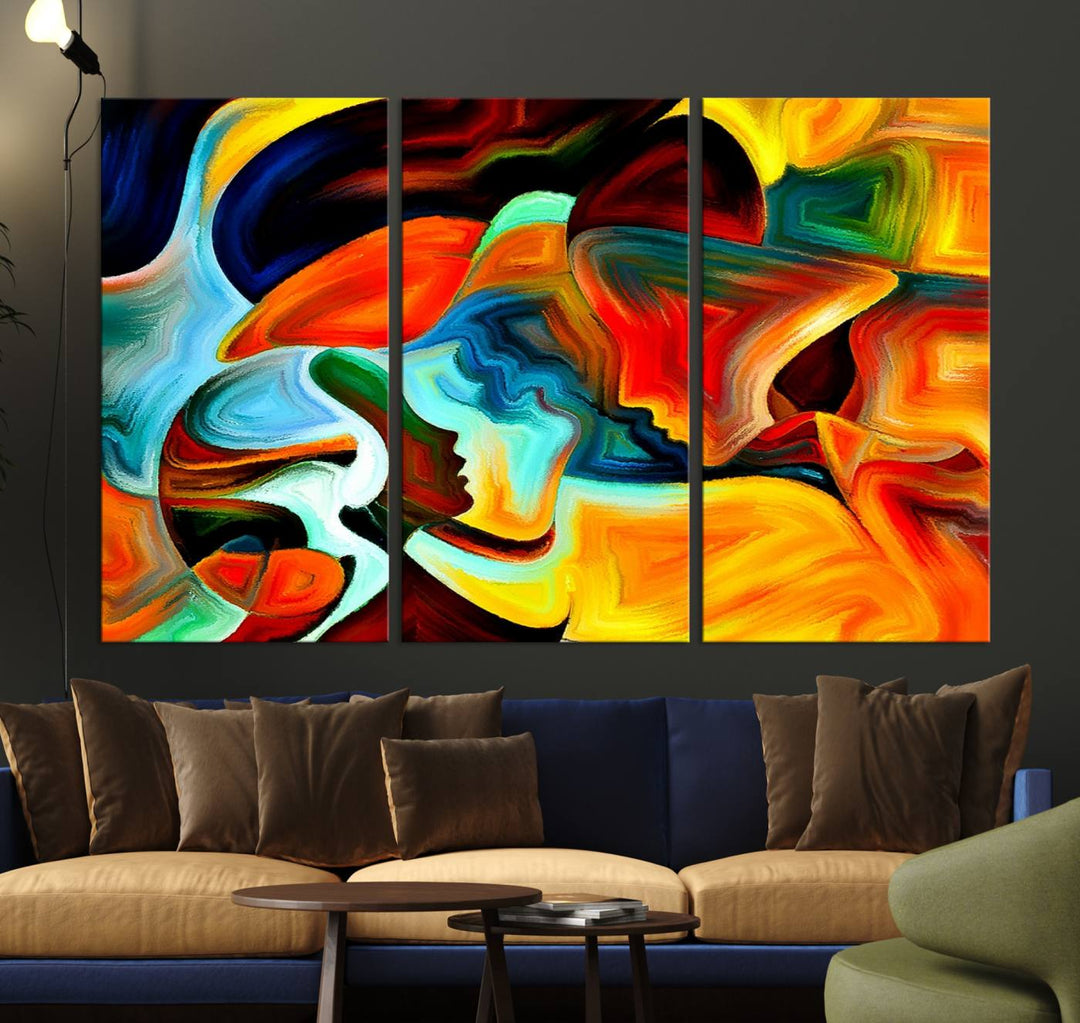 The kitchen wall features the Human Love Figures Abstract Wall Art Canvas Print.