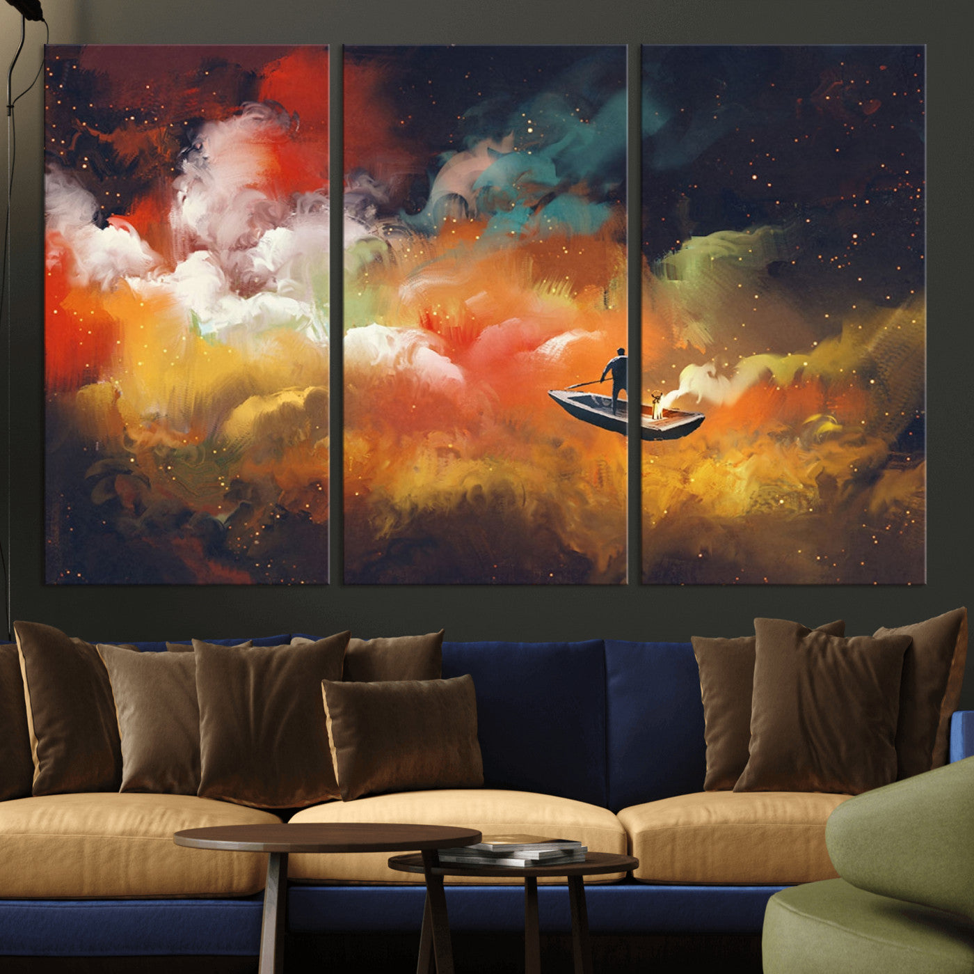 MGV-CV-48X32-3P - Surreal Space Adventure Canvas Wall Art – Dreamlike Abstract Galaxy Print – Framed and Ready to Hang for Living Room or Bedroom Decor