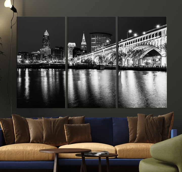 The Cleveland Night Skyline Canvas Print hangs prominently.