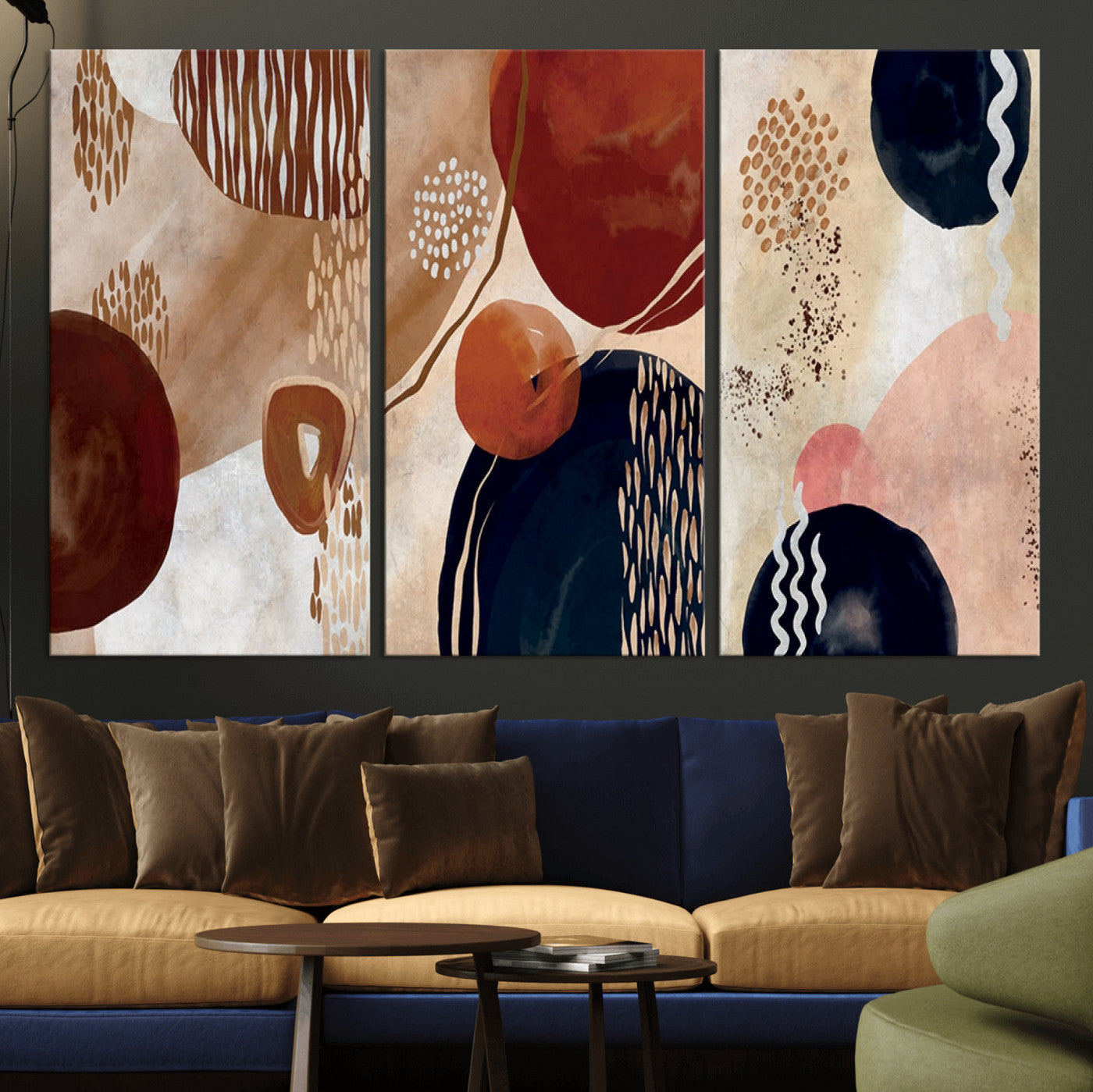 MGV-CV-48X32-3P - Boho Wall Art Canvas Print Set Mid-Century Prints Bohemian Wall Artwork Prints Boho Neutral
