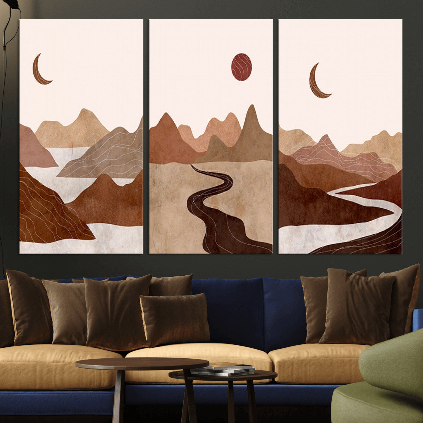 MGV-CV-48X32-3P - Boho Wall Art Canvas Print Set Mid-Century Prints Bohemian Wall Artwork Prints Boho Neutral