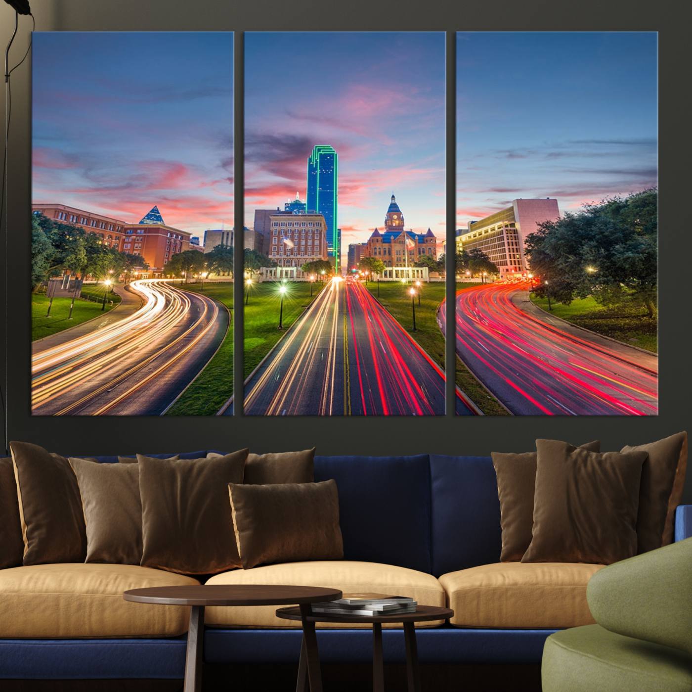 33960-MGV-CV-36X24-Dallas City Lights Large Wall Art Dallas Cityscape Canvas Print Framed Living Room Decor