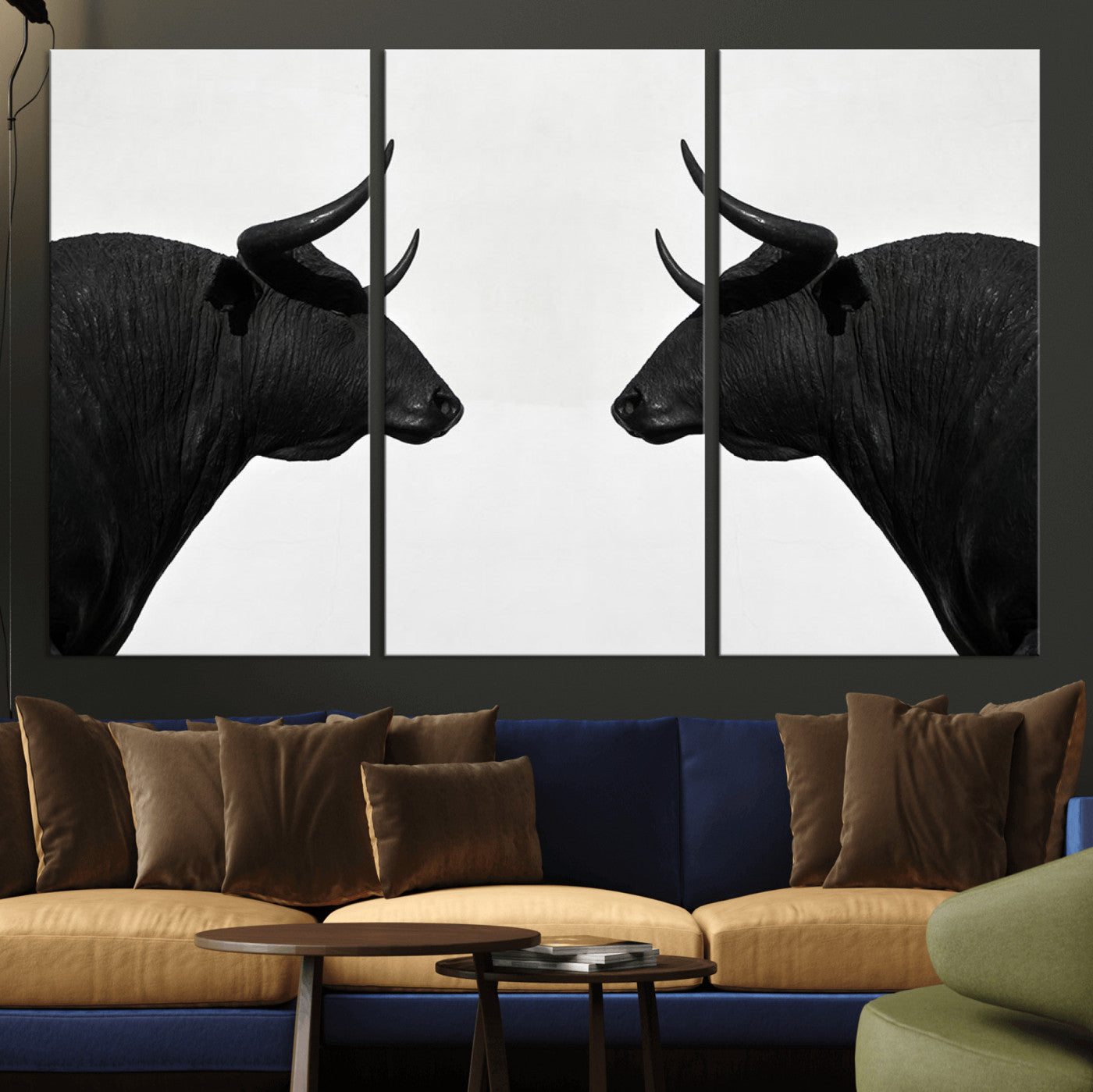 -Spanish Bull Art - Framed Black and White Bull Canvas Print for Modern Rustic Home or Office Decor