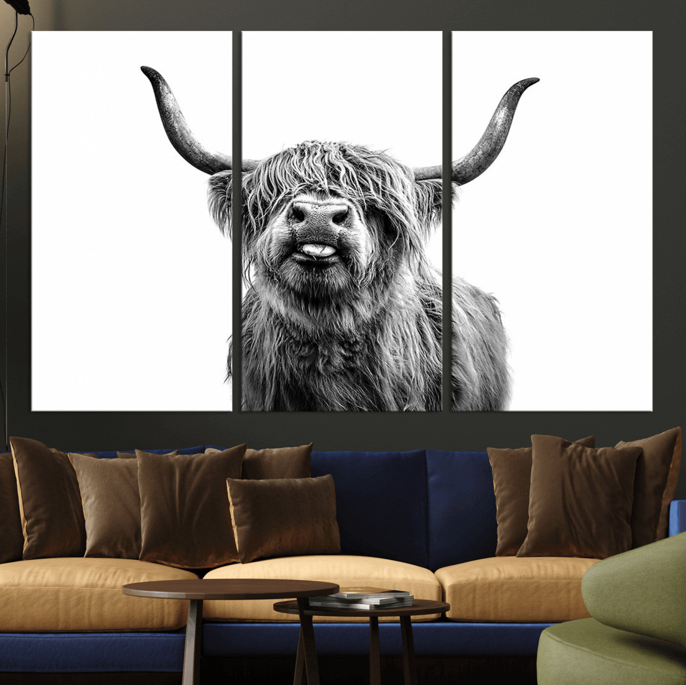 MGV-CV-48X32-3P - Fanny Scottish Highland Cow Cattle Art Print Farmhouse Wall Art Canvas Print