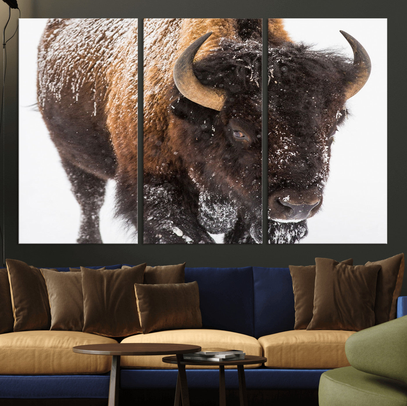 MGV-CV-48X32-3P - Bison Wall Art Canvas Print For Farmhouse, Wild Animal Wall Art