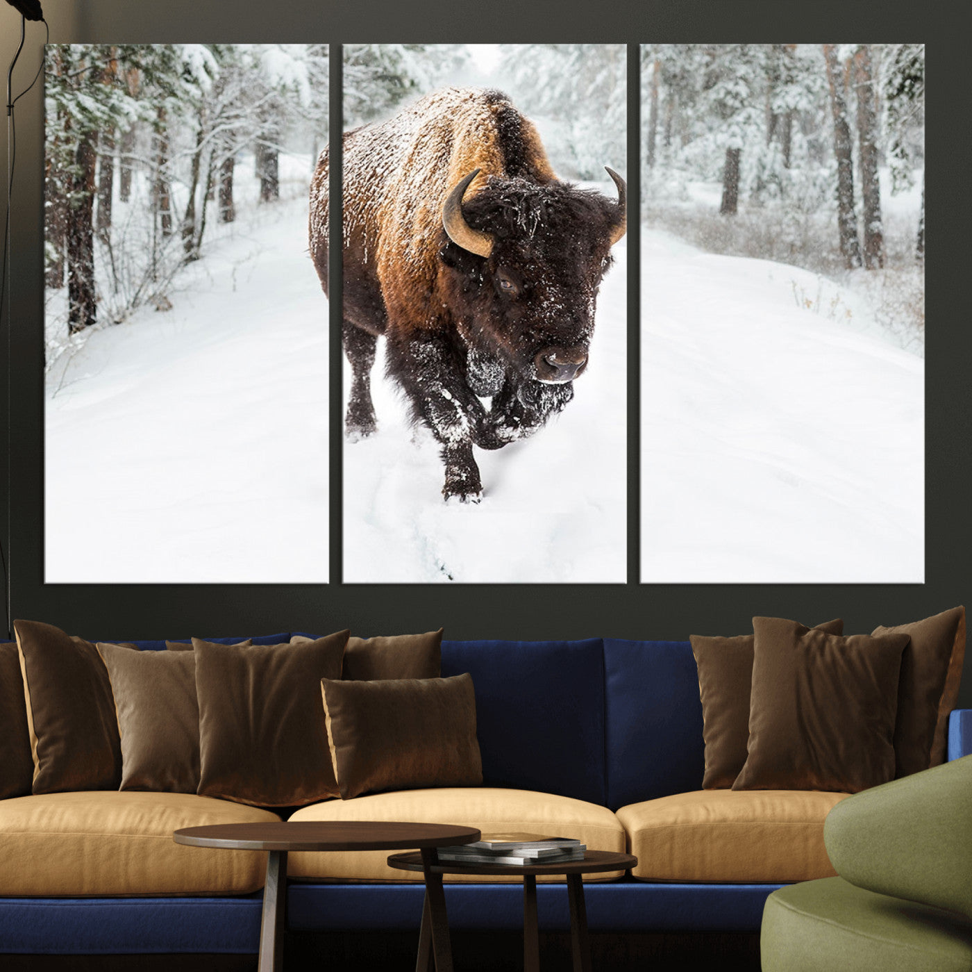 MGV-CV-48X32-3P - Bison Wall Art Canvas Print For Farmhouse, Animal Canvas Print, Wild Animal Wall Art