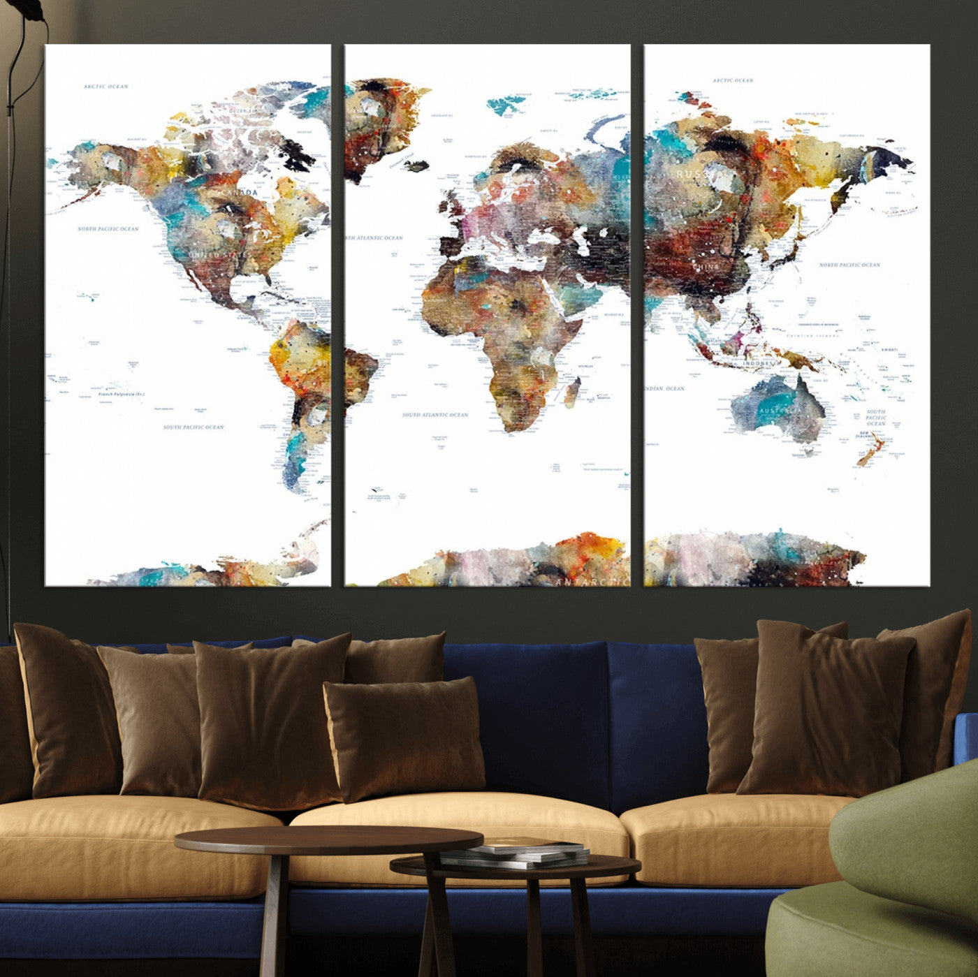 25251-MGV-CV-36X24-Push Pin World Map Canvas Print – Travel Tracker Wall Art for Couples, Perfect Anniversary Gift for Home or Office Decor