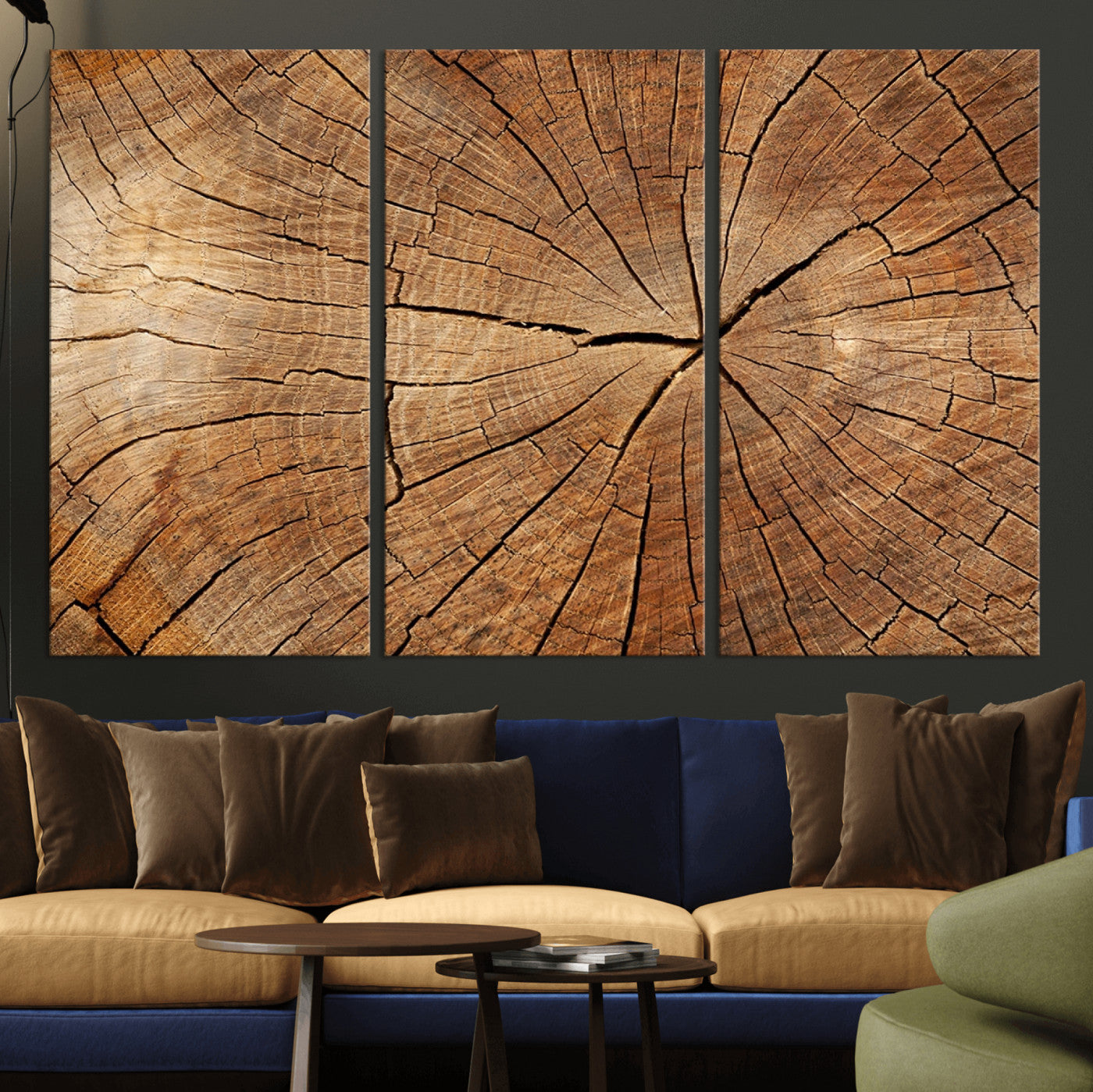 MGV-CV-48X32-3P - Tree Ring Canvas Art, Rustic Wood Grain Wall Art, Tree Slice Decor for Modern Homes, Giclee