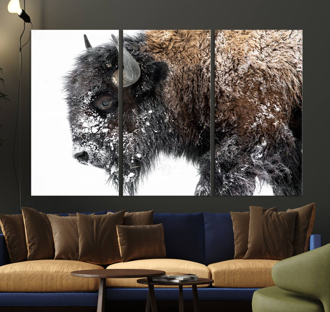 The American Bison Wall Art Print is prominently displayed on the wall.