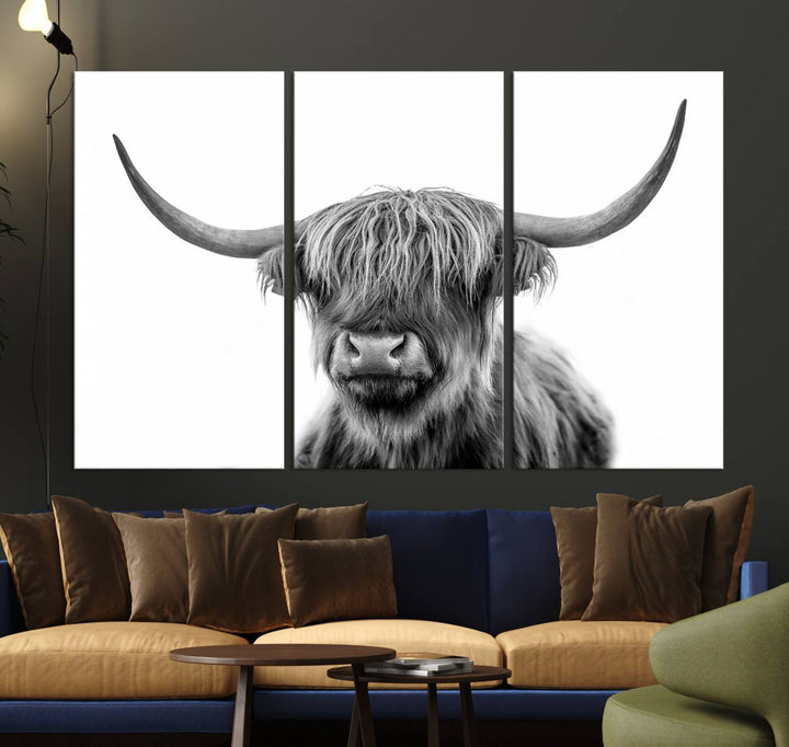 The Grayscale Scottish Highland Cow canvas is a museum-quality piece perfect for your dining room. Enjoy free shipping on this stunning artwork!.