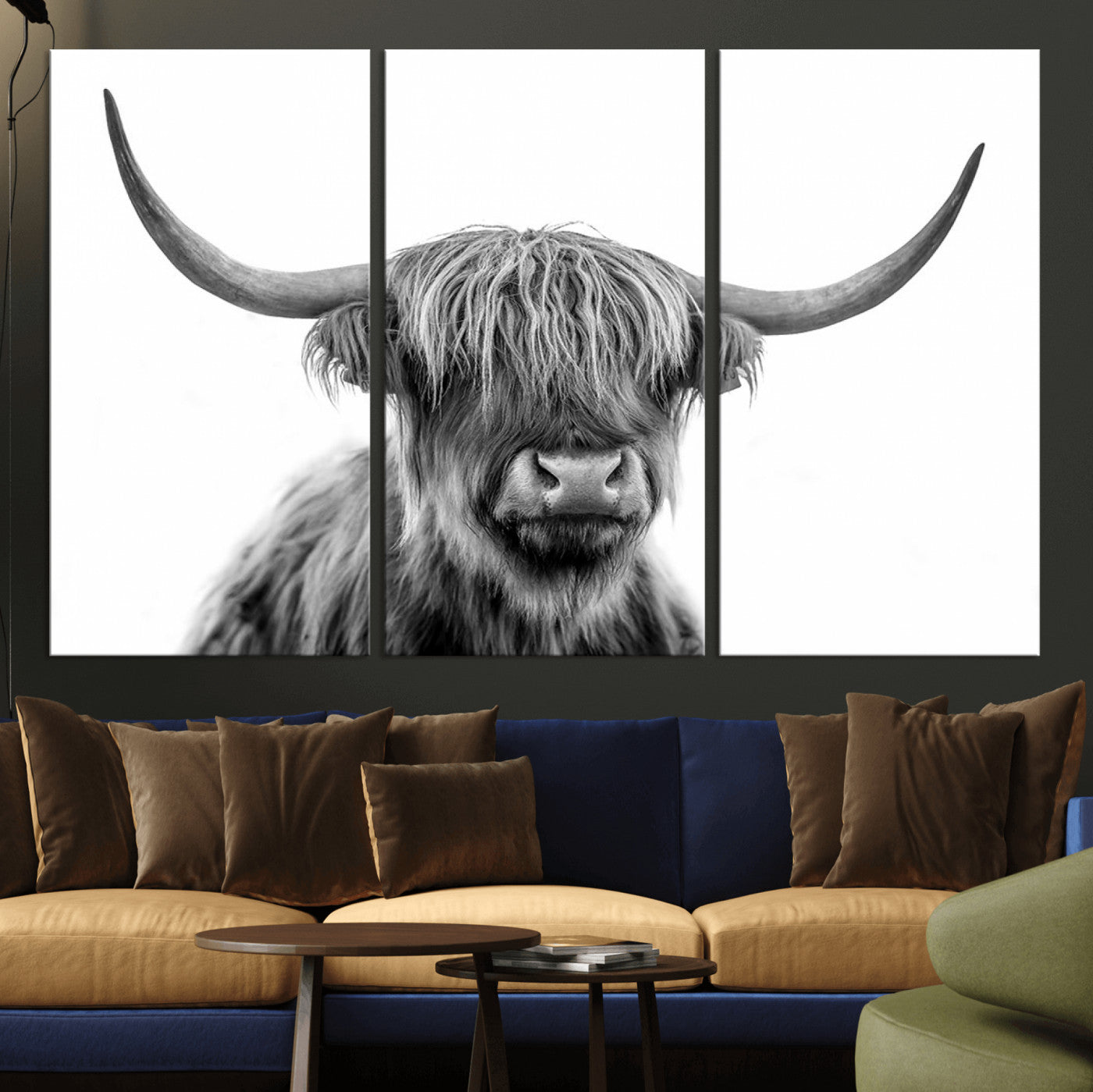 -Scottish Highland Cow Cattle Art Print Wall Art Canvas Print for Farmhouse Decor, Framed Scottish