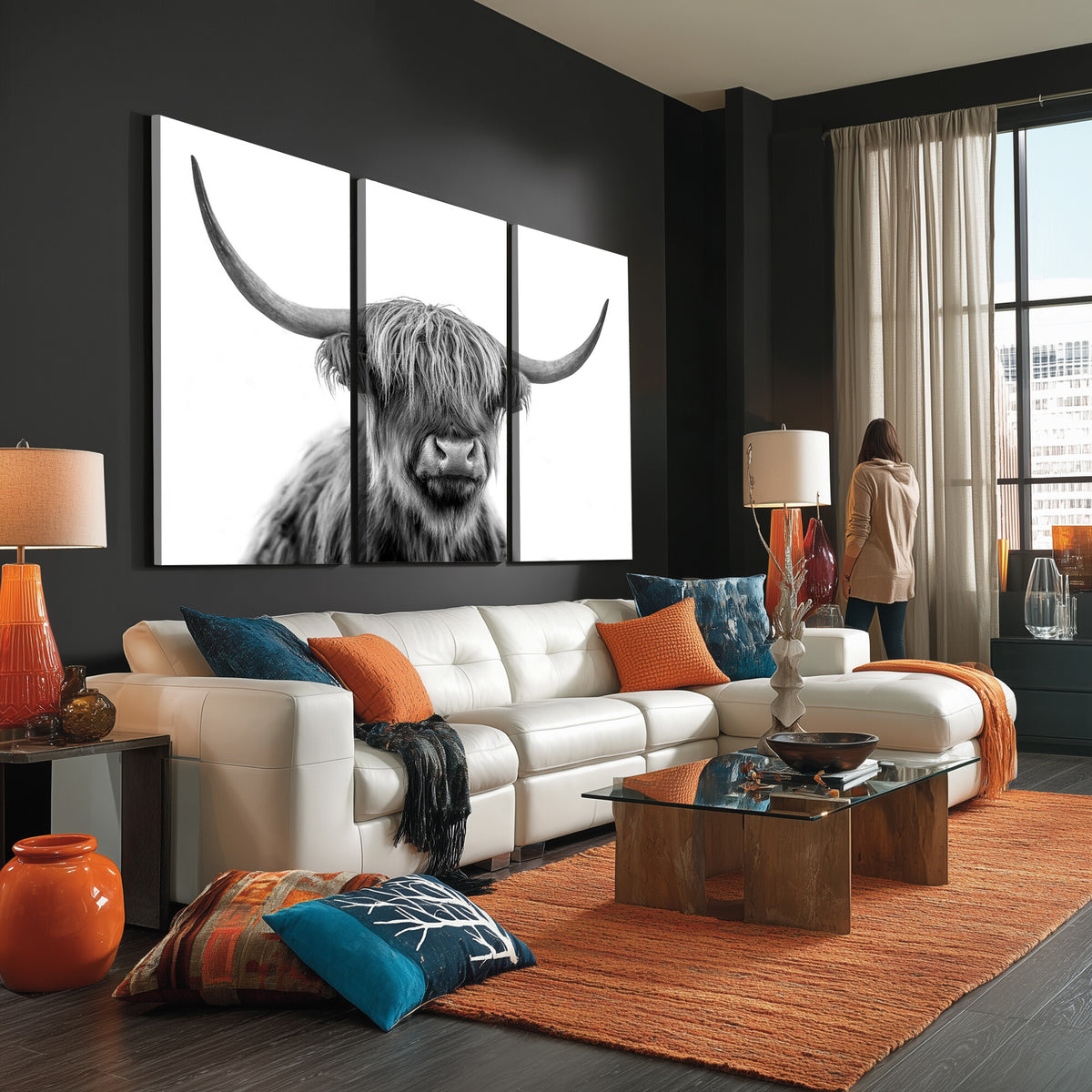 75503-_Poster-30x20 - Scottish Highland Cow Cattle Art Print Wall Art Canvas Print for Farmhouse Decor, Framed Scottish
