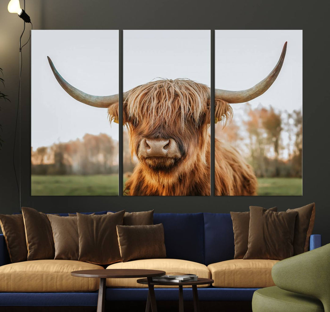 A dining room featuring a Highland Cow Animal Scottish Cattle canvas.