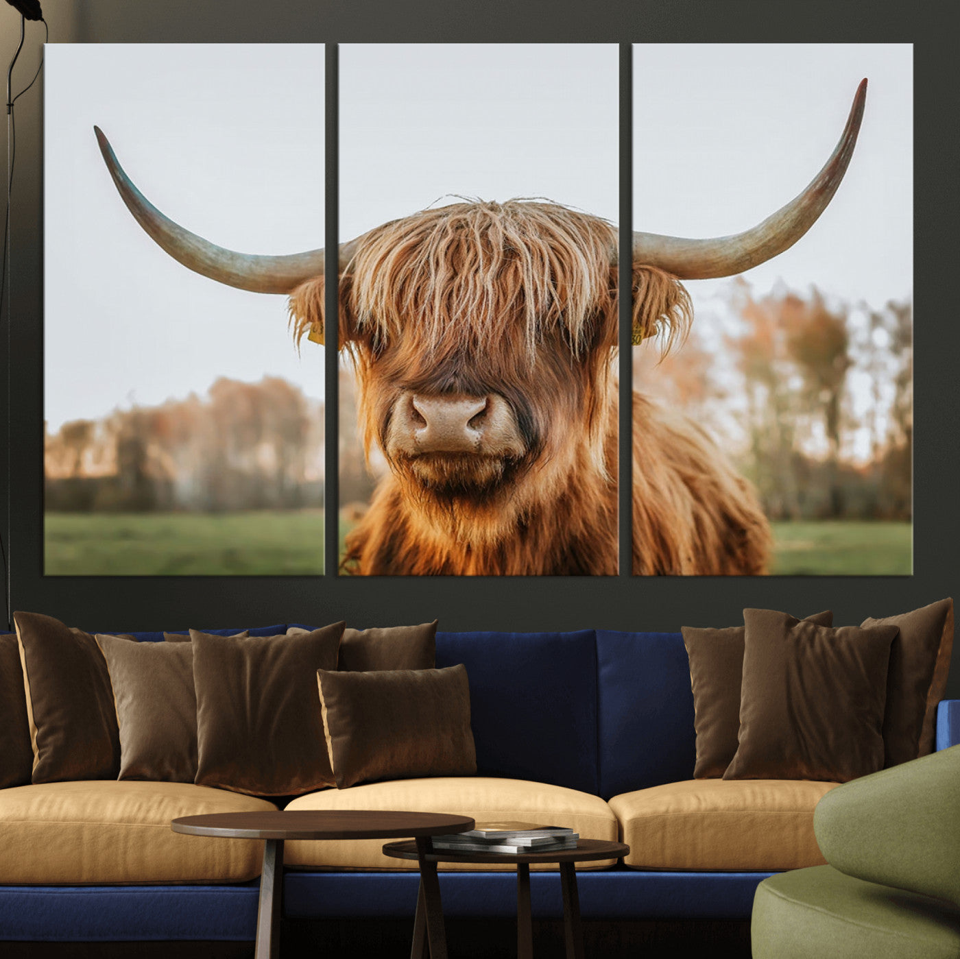 MGV-CV-48X32-3P - Highland Cow Animal Scottish Cattle Art Print Farmhouse Wall Art Canvas Print