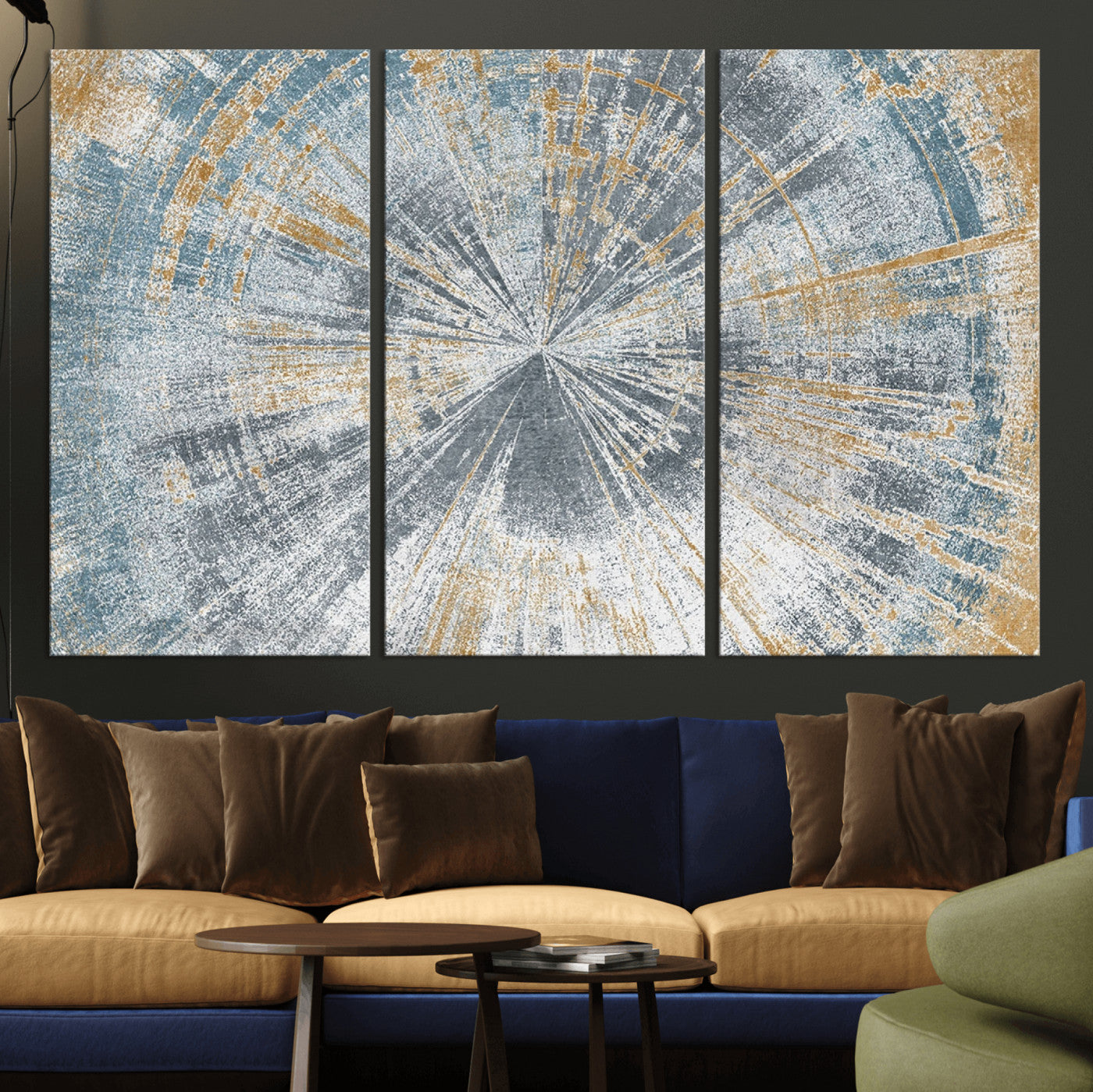 MGV-CV-48X32-3P - Radiant Abstract Wood Rings Canvas Art – Modern Triptych Wall Decor for Living Room or Farmhouse Decor