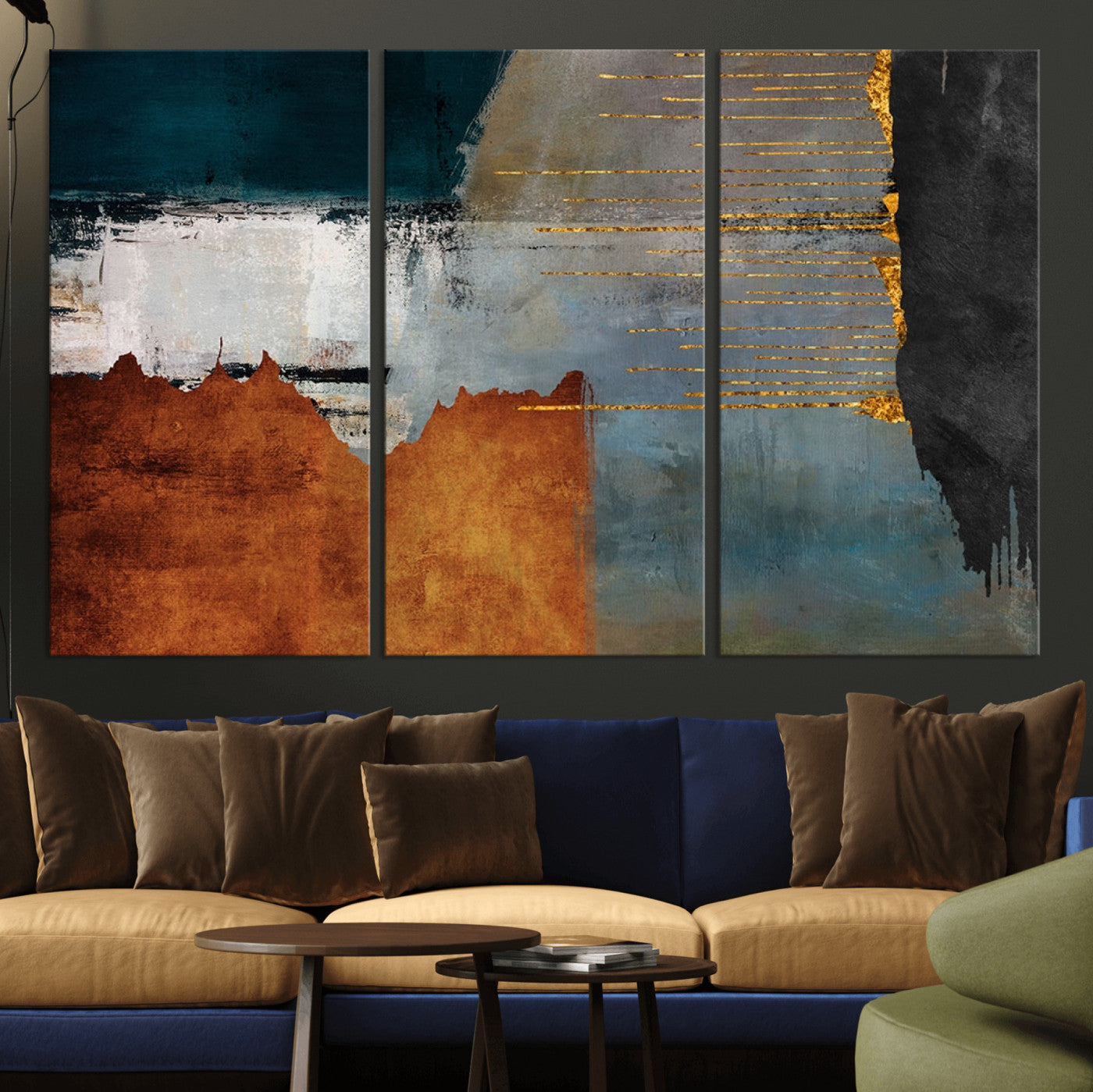 MGV-CV-48X32-3P - Modern Abstract Canvas Art Canvas Print - Framed and Ready to Hang Artwork for Contemporary Living