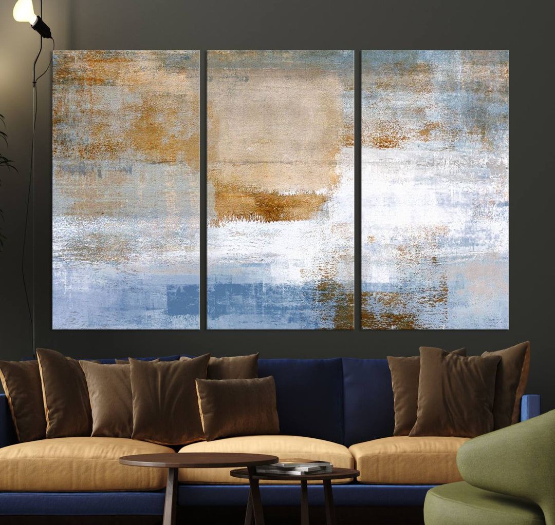 Blue Multi Panel Abstract Wall Art Canvas Print.