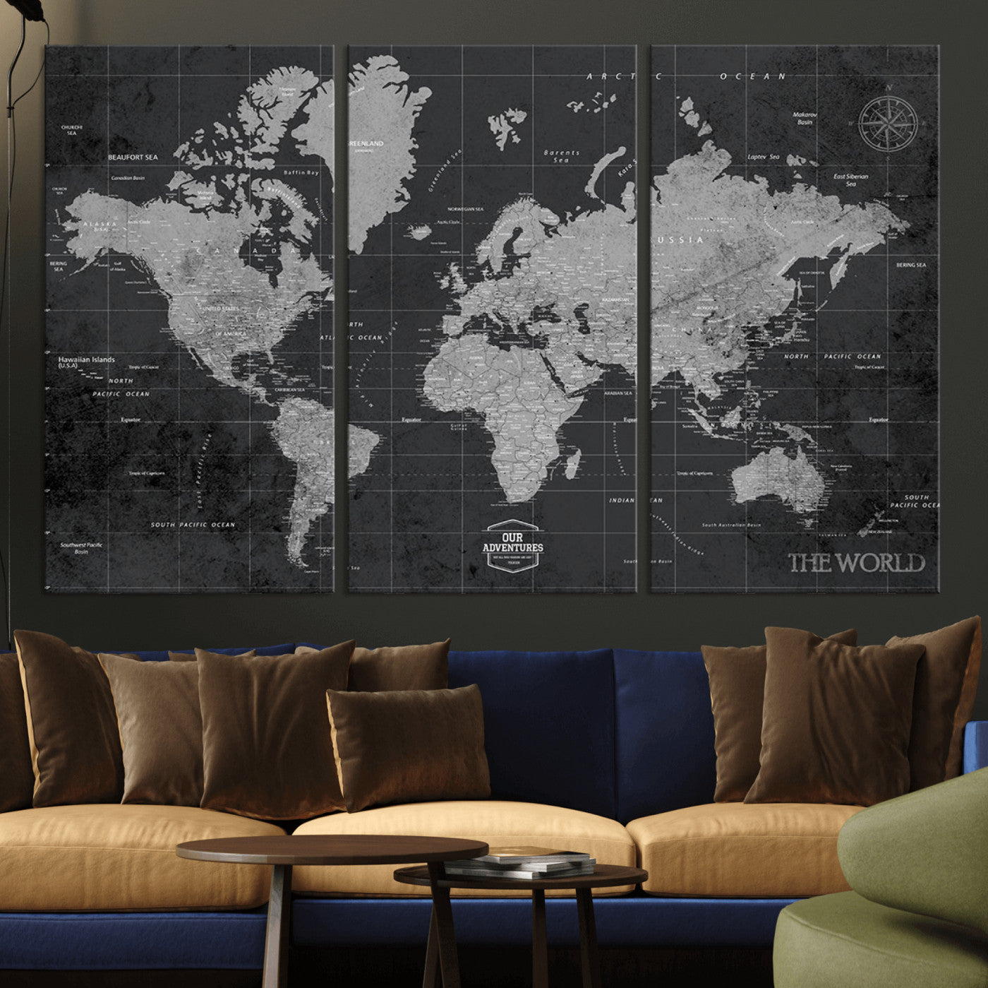 85500-MGV-CV-36X24-Push Pin World Map Canvas Print – Travel Tracker Wall Art for Couples, Perfect Anniversary Gift for Home or Office Decor