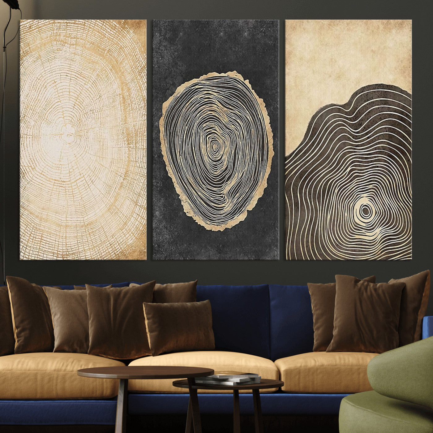 MGV-CV-48X32-3P - Tree Rings Canvas Wall Art Print – Minimalist Natural History in Modern Decor - Minimalist Boho Wall